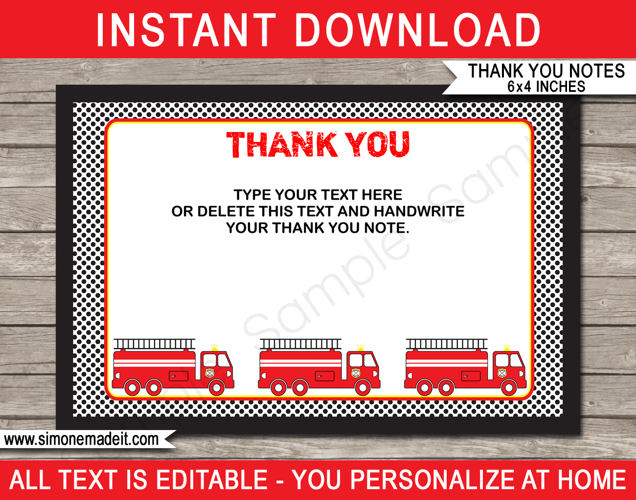 Fireman Party Thank You Cards Template for Firefighter Thank You Card Printable