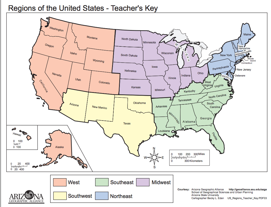Five Regions Of The United States in Map of the United States Regions Printable