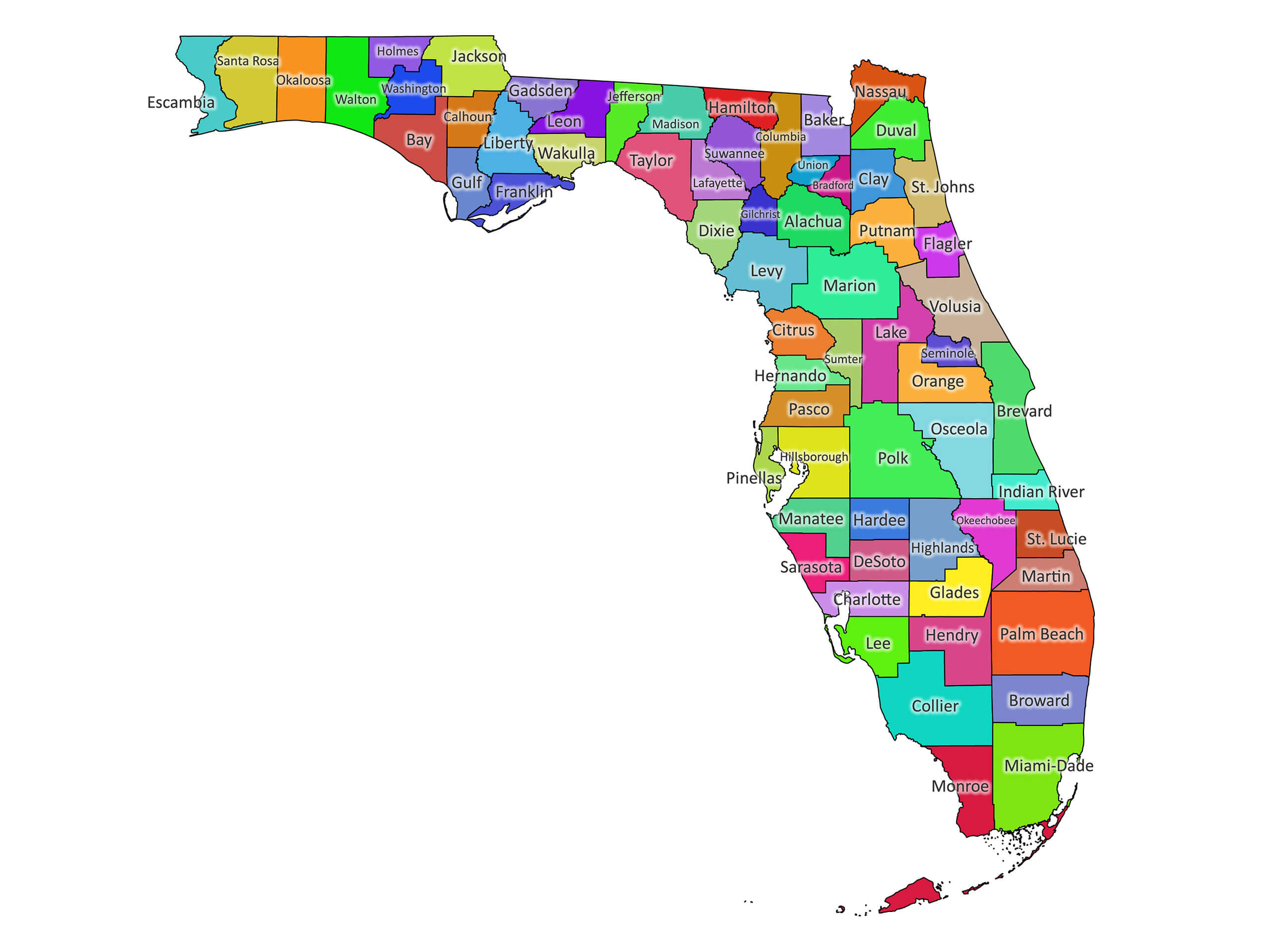 Florida Labeled Map | Labeled Maps inside Map Of Counties In Florida Printable
