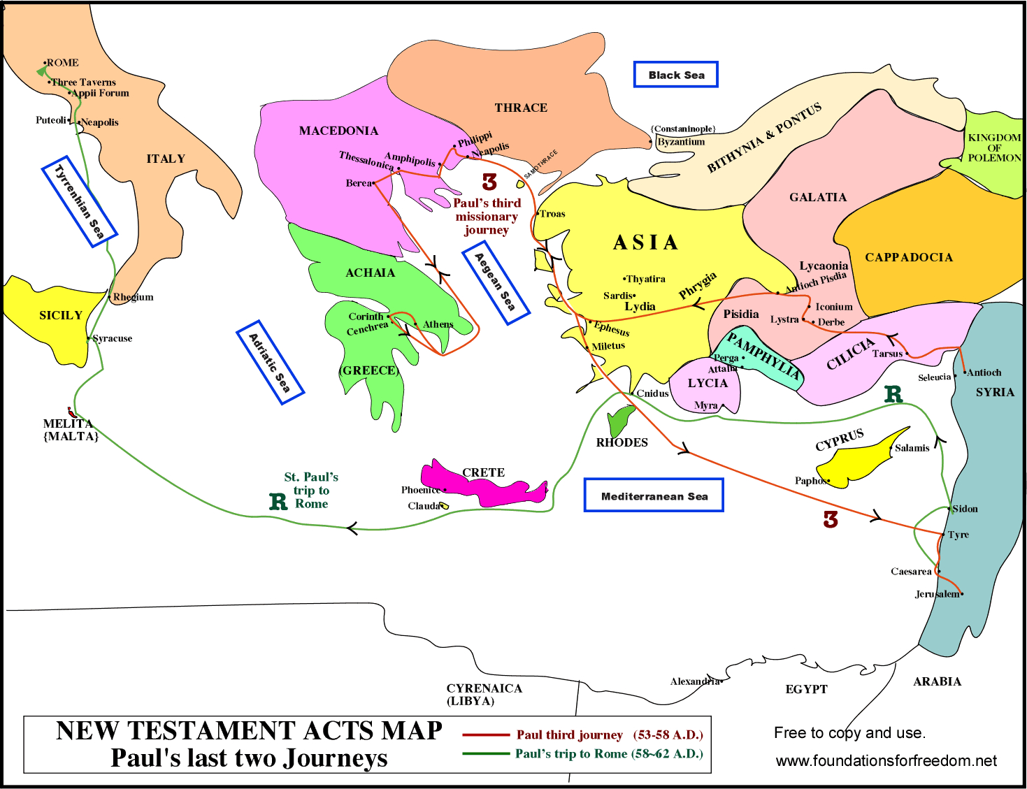 Free Acts Map: Paul'S Third & Rome Missionary Journeys With Blank Map with regard to Printable Map of Paul's Journeys
