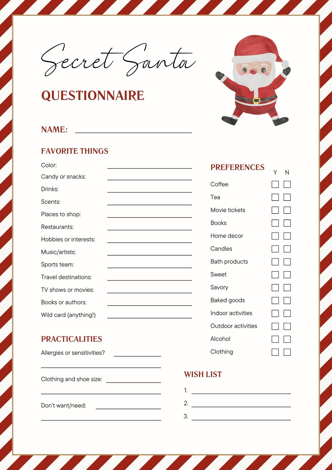 Free And Customizable Secret Santa Templates throughout Secret Santa Questionnaire Printable