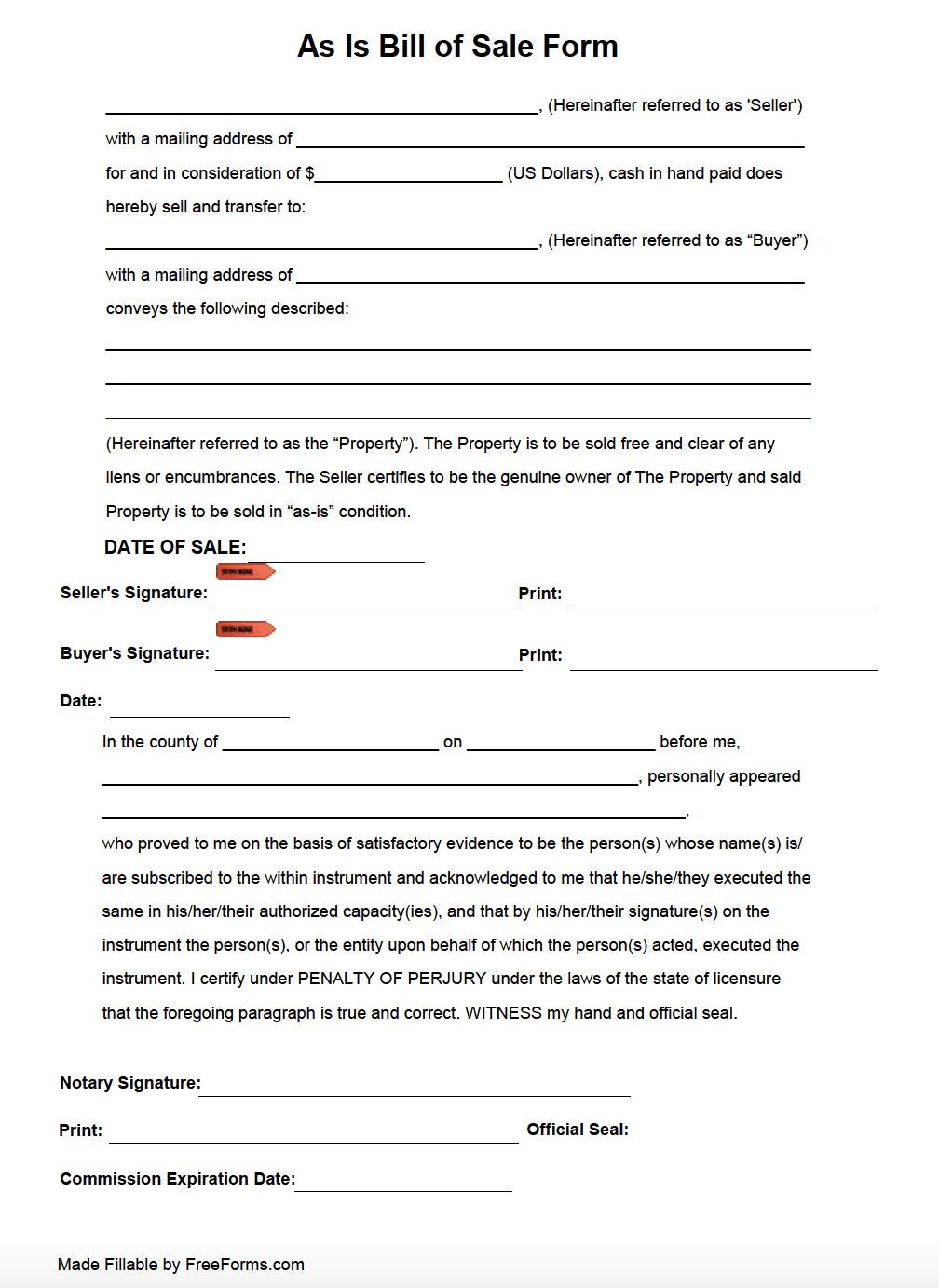 Free As-Is Bill Of Sale Form | Pdf pertaining to As Is Bill Of Sale Printable