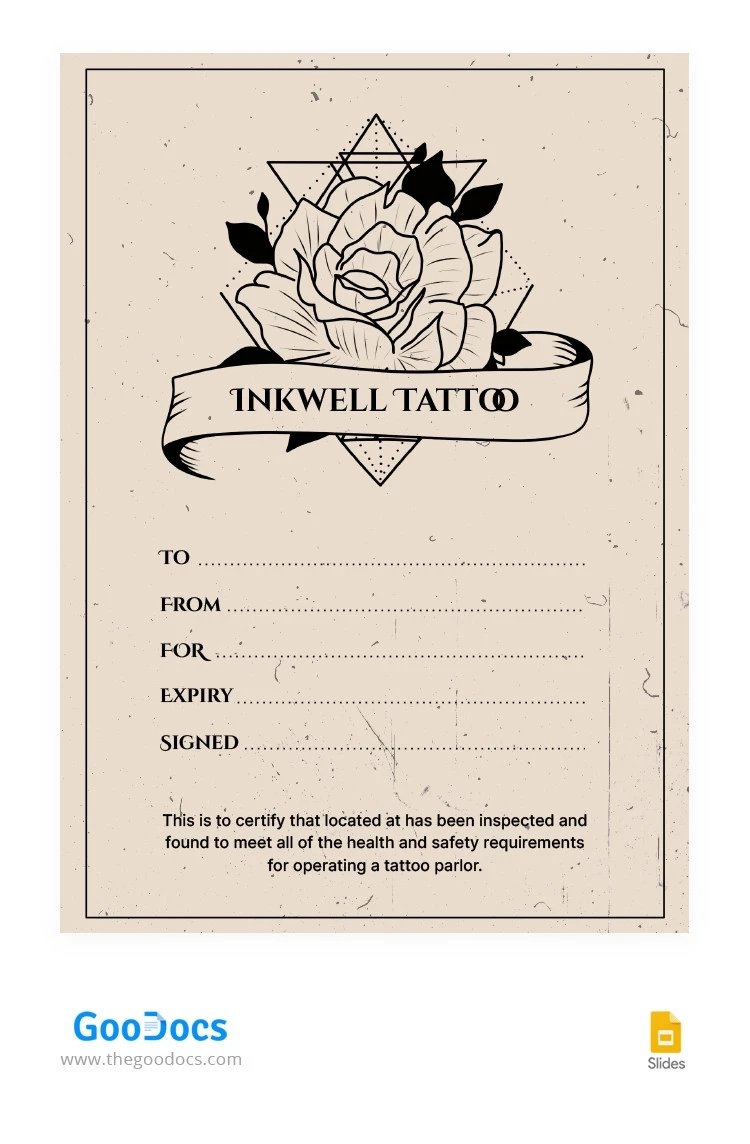 Free Beige Tattoo Gift Certificate Template In Google Slides And within Free Printable Tattoo Voucher Template