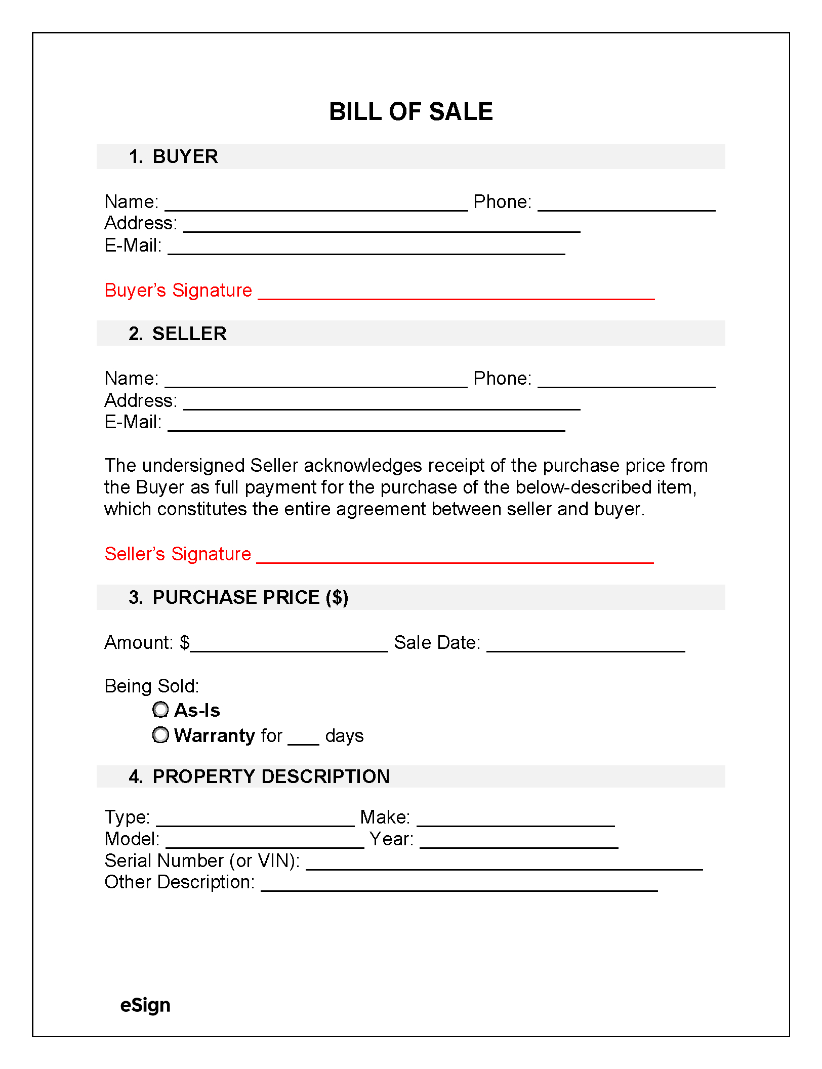 Free Bill Of Sale Forms (23) | Pdf | Word for As Is Bill Of Sale Printable