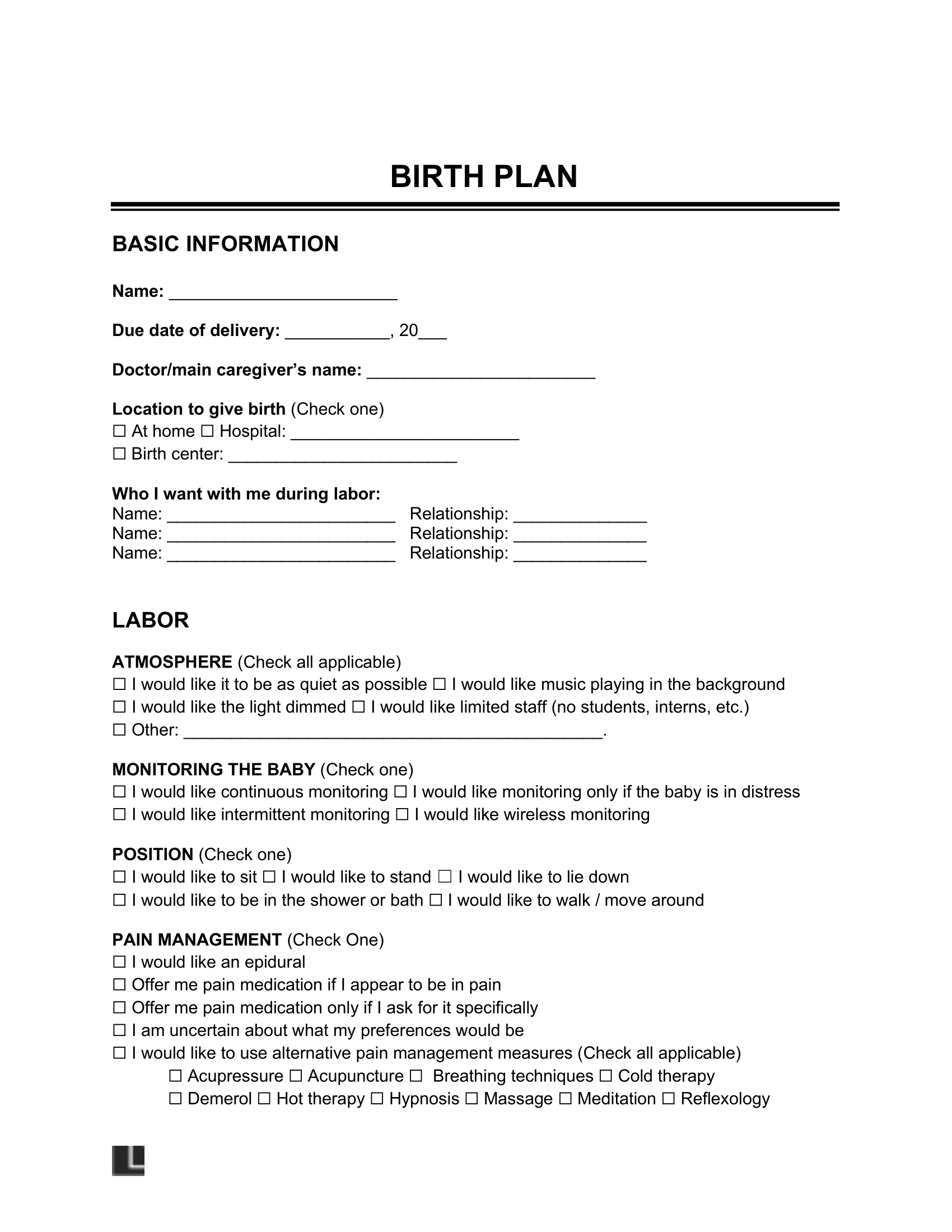 Free Birth Plan Template | Pdf &amp; Word inside Pdf Printable Birth Plan Template