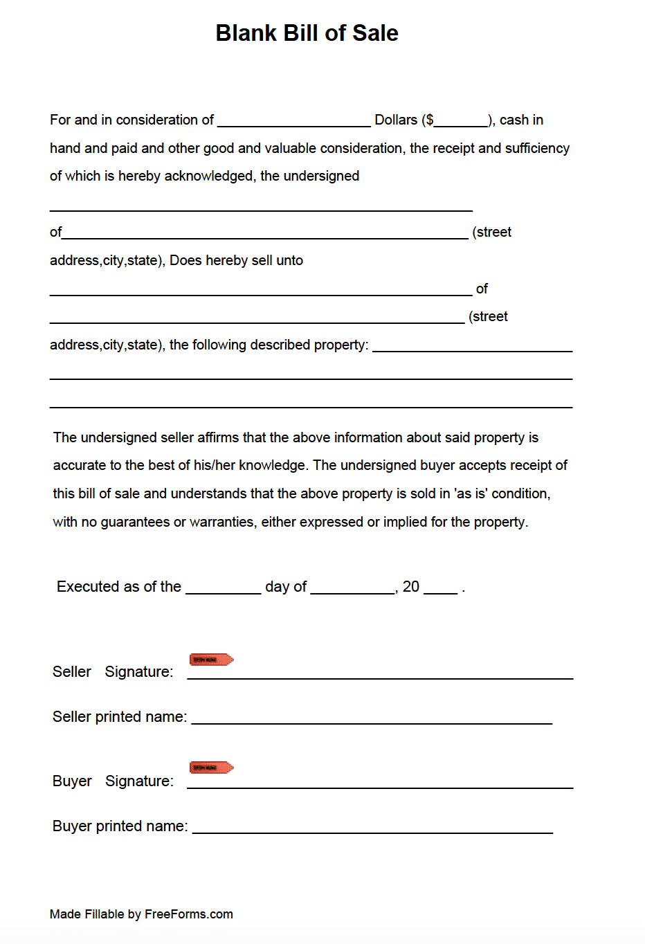 Free Blank Bill Of Sale Form | Pdf regarding Bill of Sale Form Printable Free