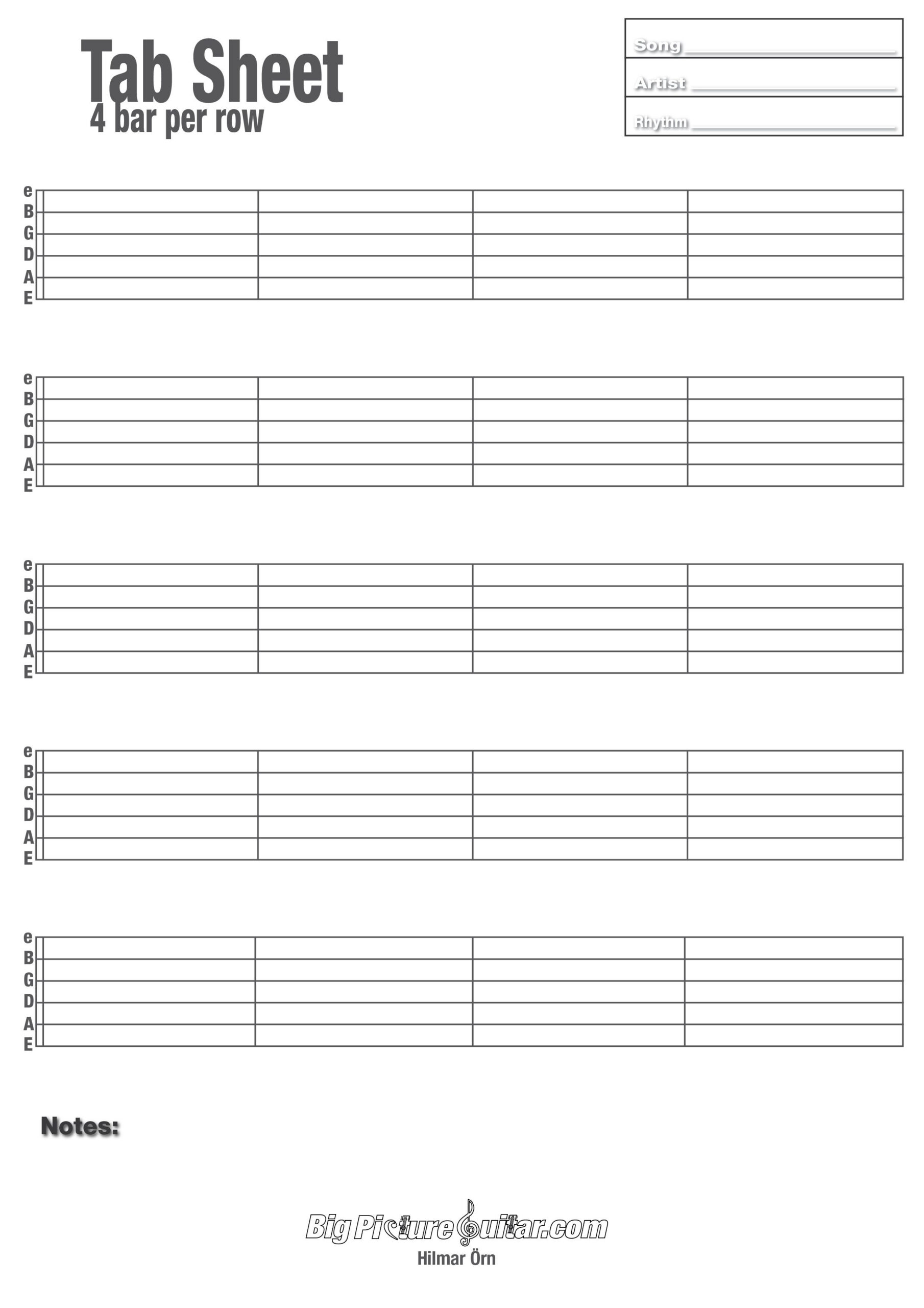Free Blank Sheet Music For Guitar in Free Printable Printable Blank Guitar Tab Sheet Music