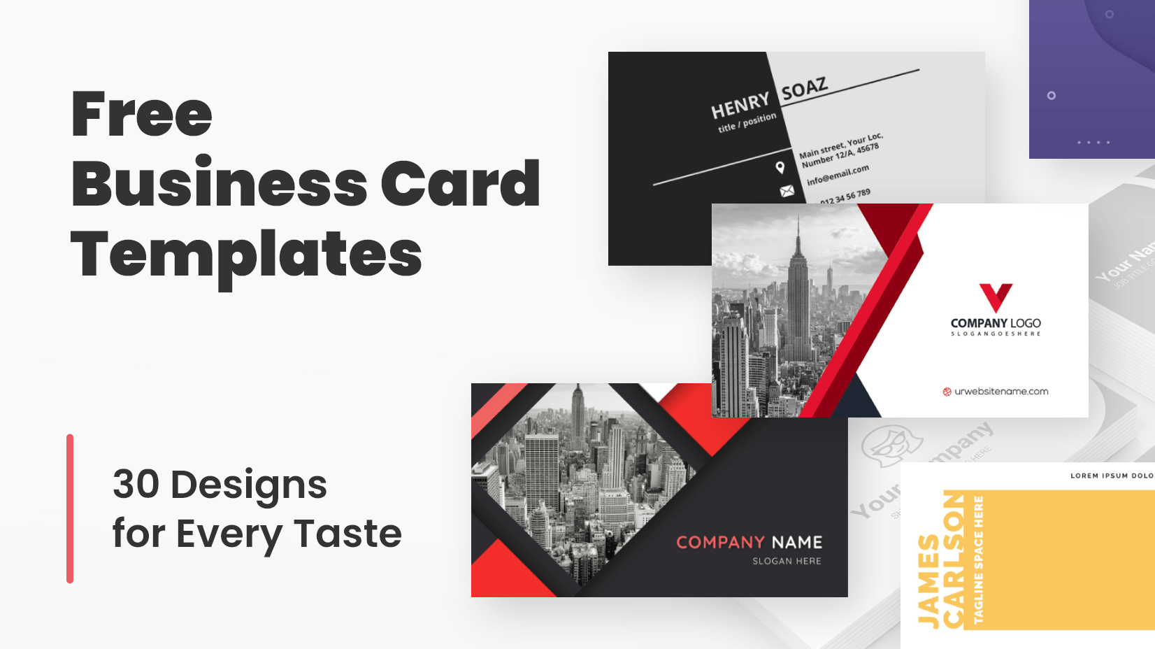 Free Business Card Templates: 30 Designs For Every Taste | Graphicmam with regard to Free Editable Printable Business Card Templates
