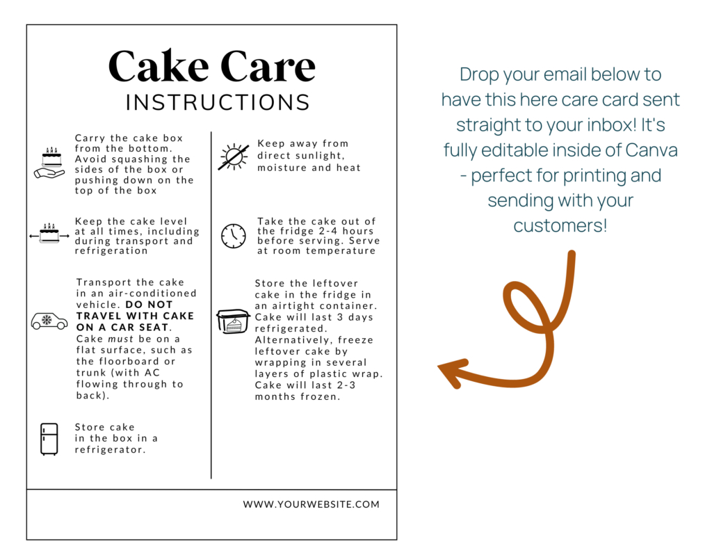 Free Cake Care Card Template - Bakeitwork intended for Free Printable Cake Care Instructions