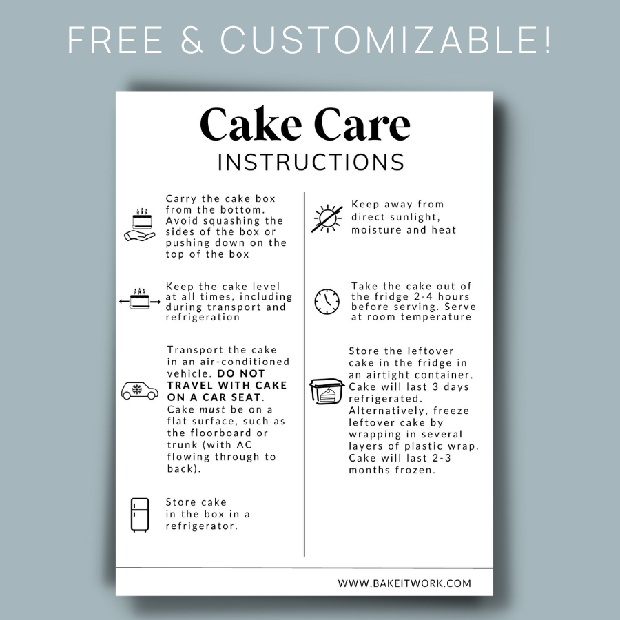 Free Cake Care Card Template - Bakeitwork regarding Free Printable Cake Care Instructions