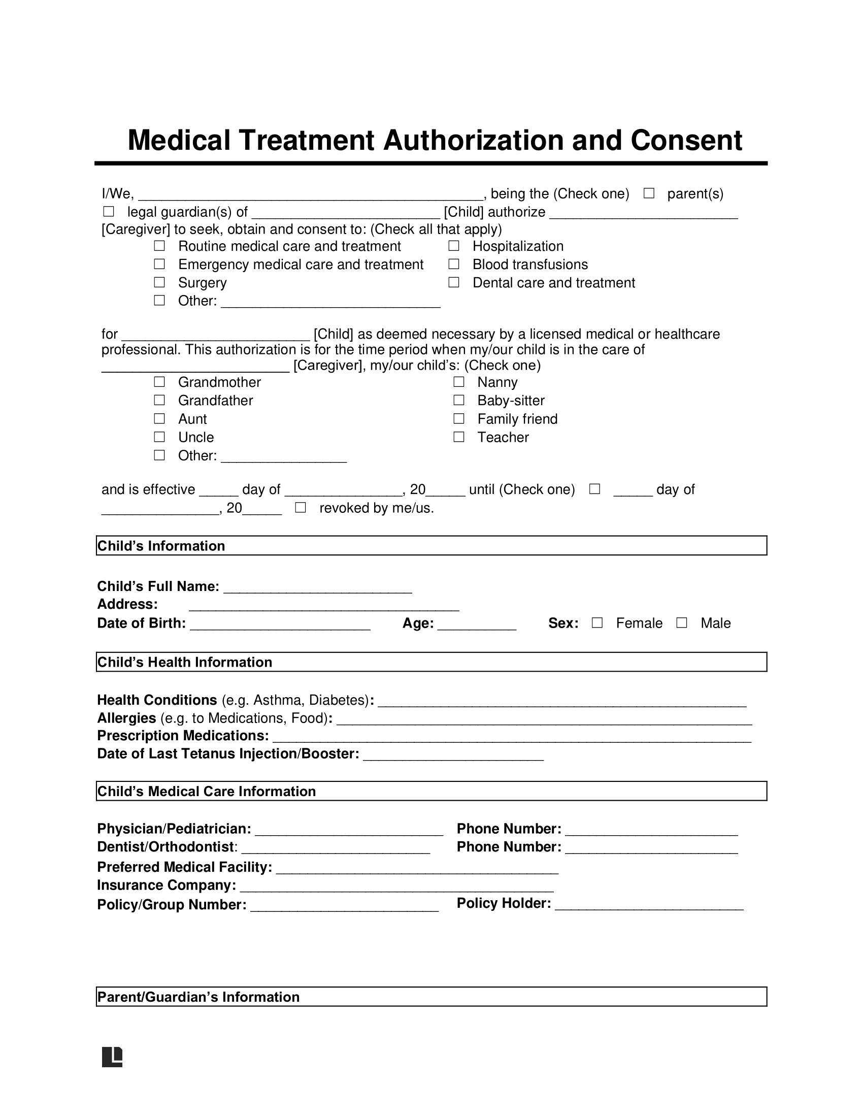 Free Child Medical Consent Form Template | Pdf & Word pertaining to Printable Medical Consent Form