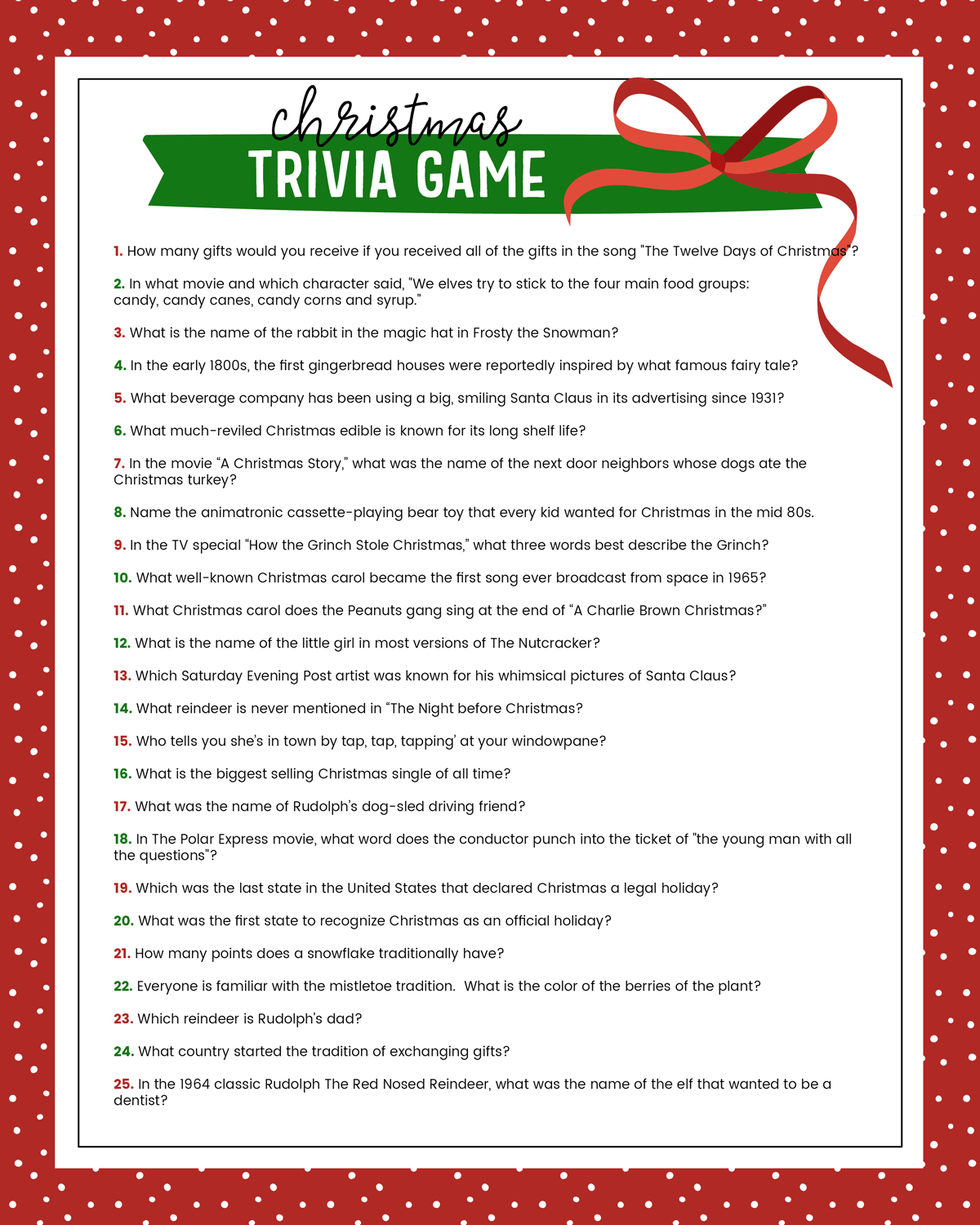 Free Christmas Trivia Printables {Games For The Family!} | Lil' Luna intended for Free Printable Christmas Trivia Game