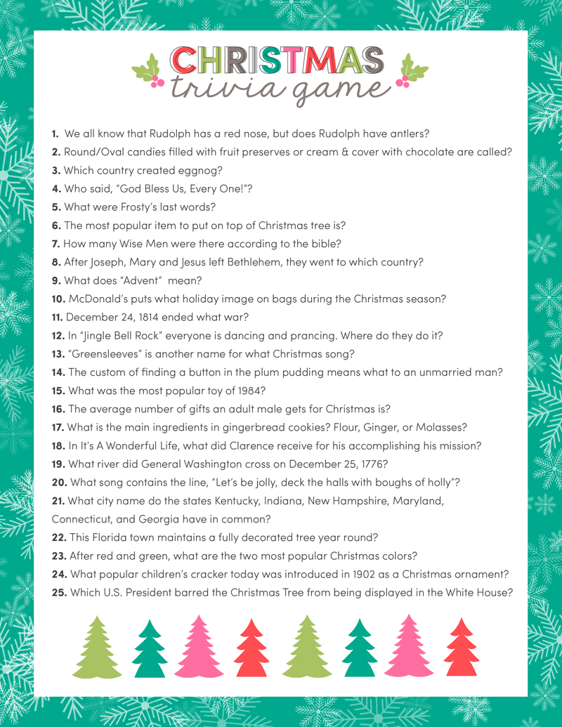 Free Christmas Trivia Printables {Games For The Family!} | Lil' Luna with Free Printable Christmas Trivia Game