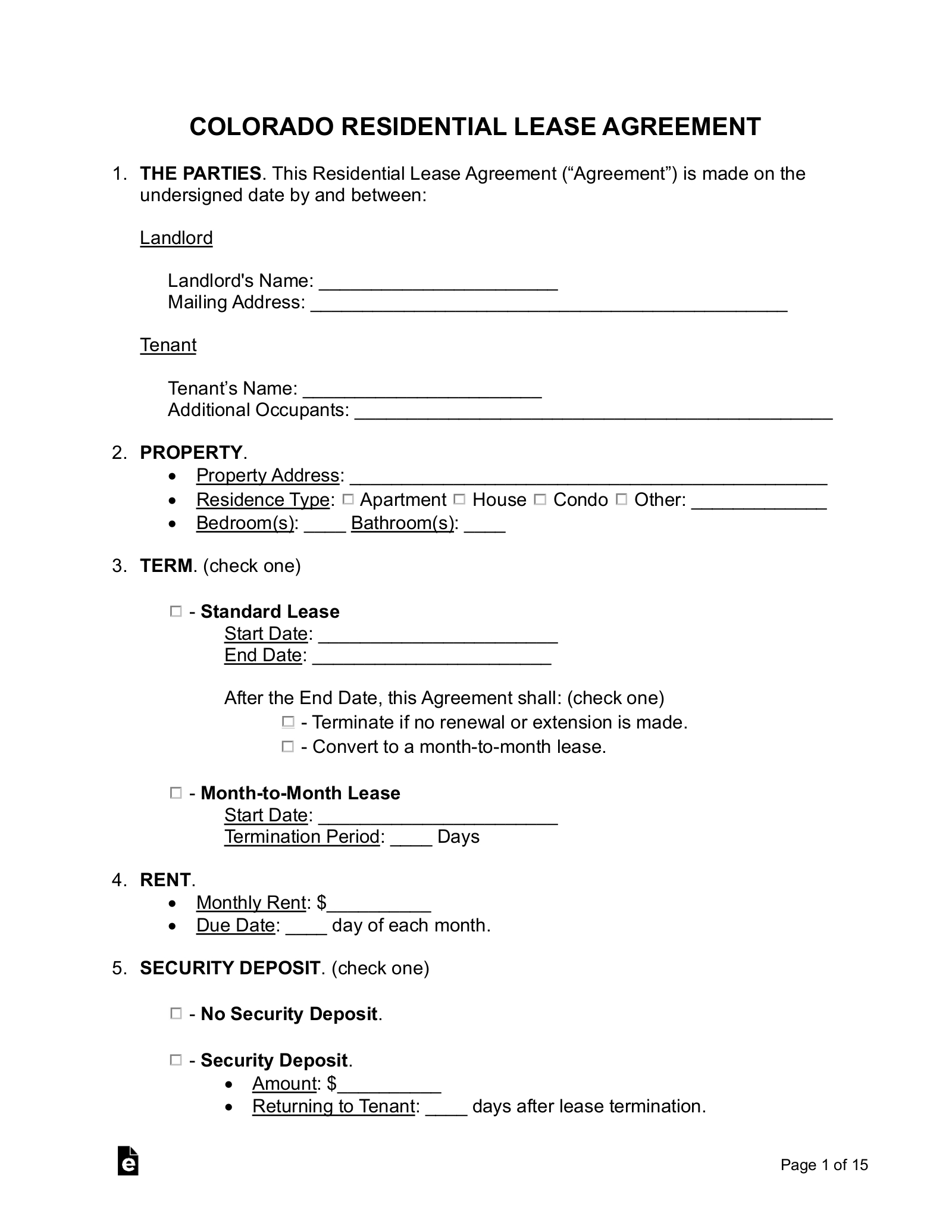 Free Colorado Lease Agreement Templates (6) - Pdf | Word – Eforms regarding Free Printable Simple Lease Agreement