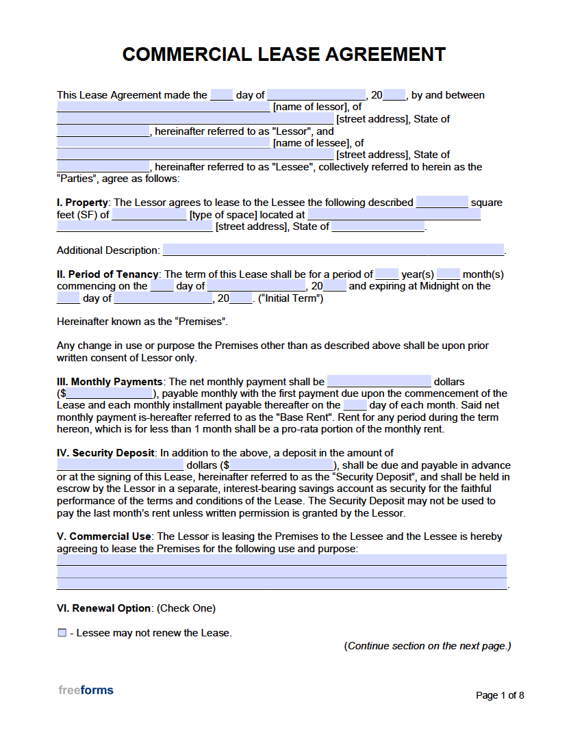 Free Commercial Rental Lease Agreement Templates | Pdf | Word intended for Free Printable Commercial Lease Agreement
