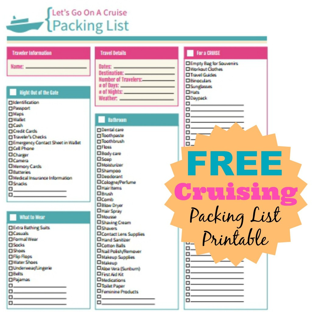 Free Cruise Packing List Printable with regard to Packing List For Cruise Printable