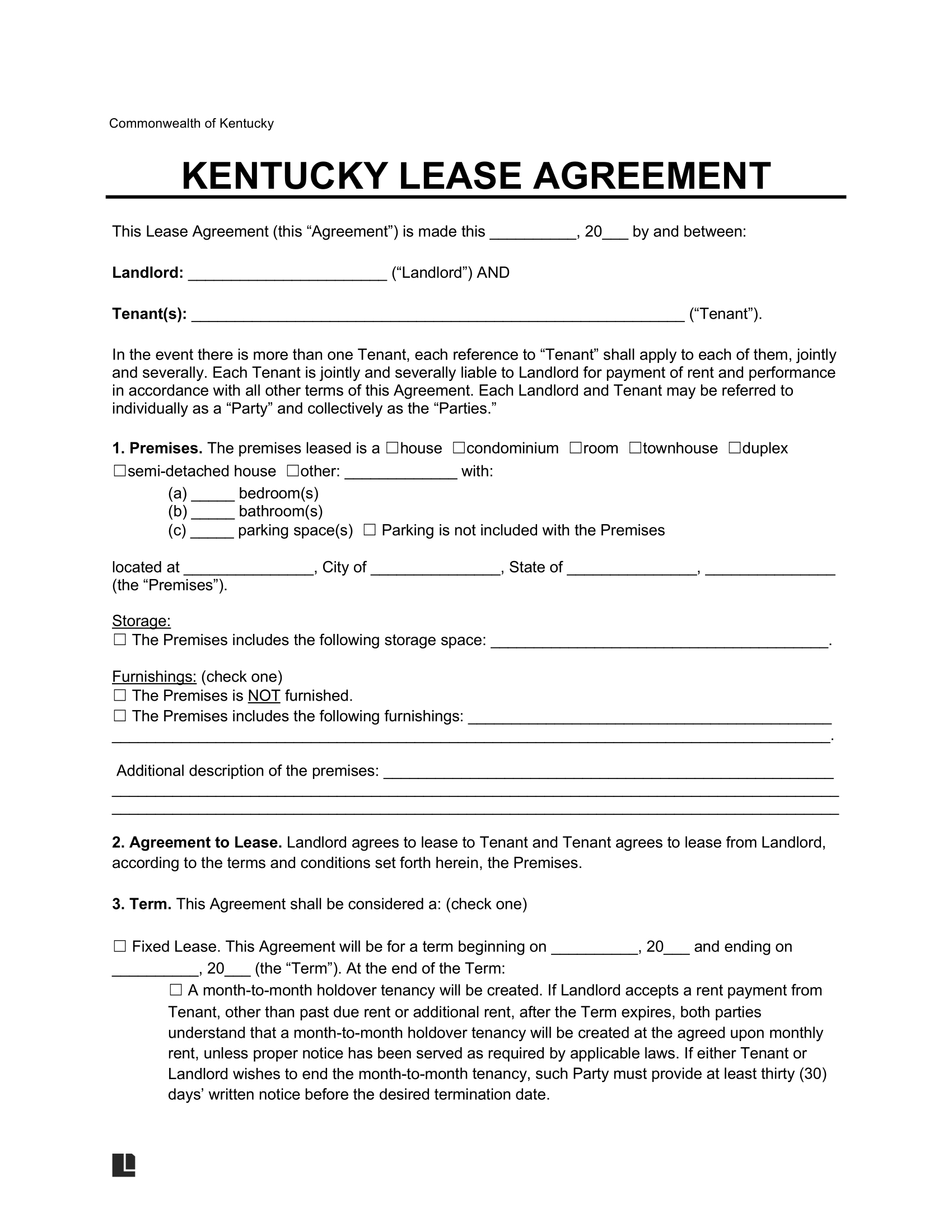 Free Kentucky Lease Agreement Templates (6) | Pdf & Word intended for Free Printable Simple Lease Agreement