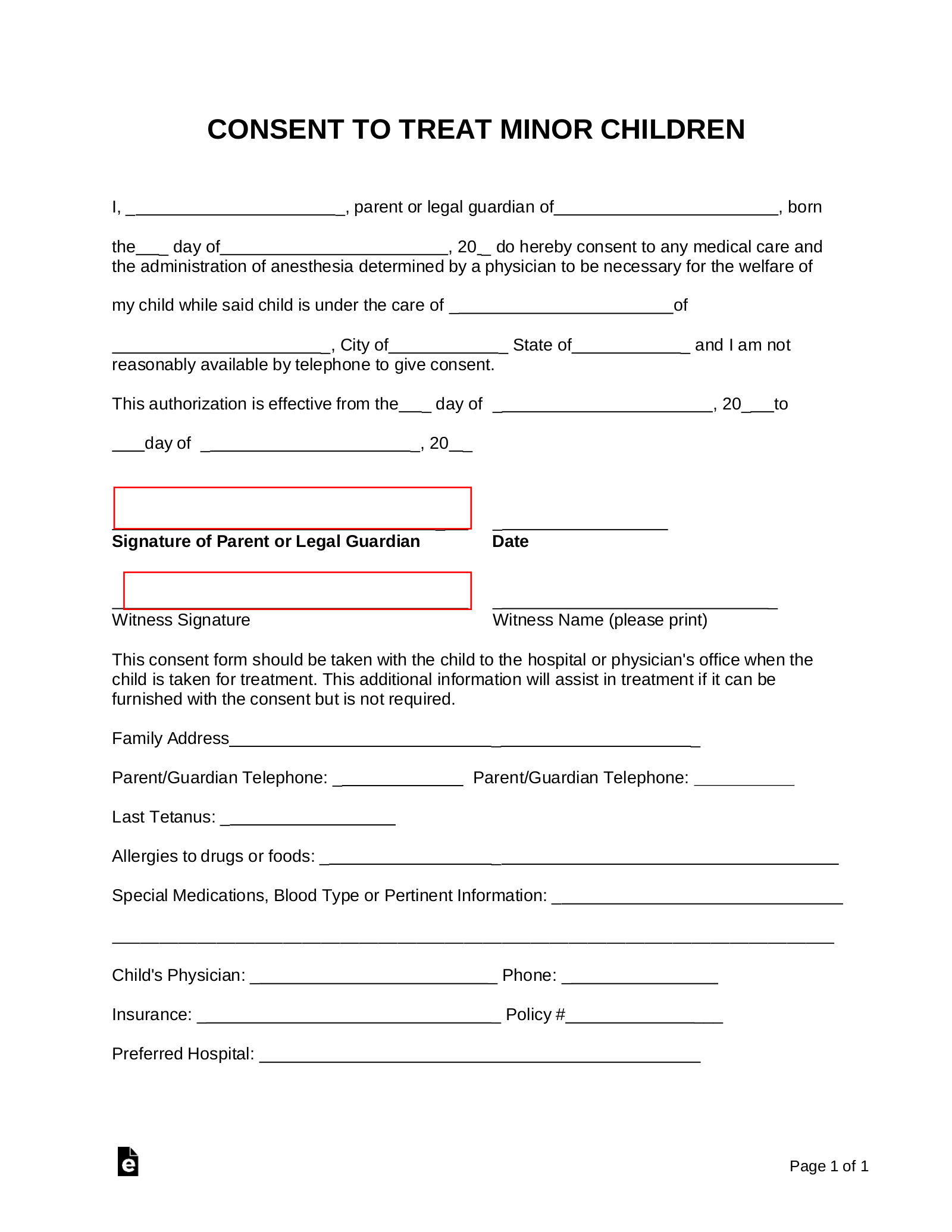 Free Minor (Child) Medical Consent Form - Pdf | Word – Eforms pertaining to Printable Medical Consent Form