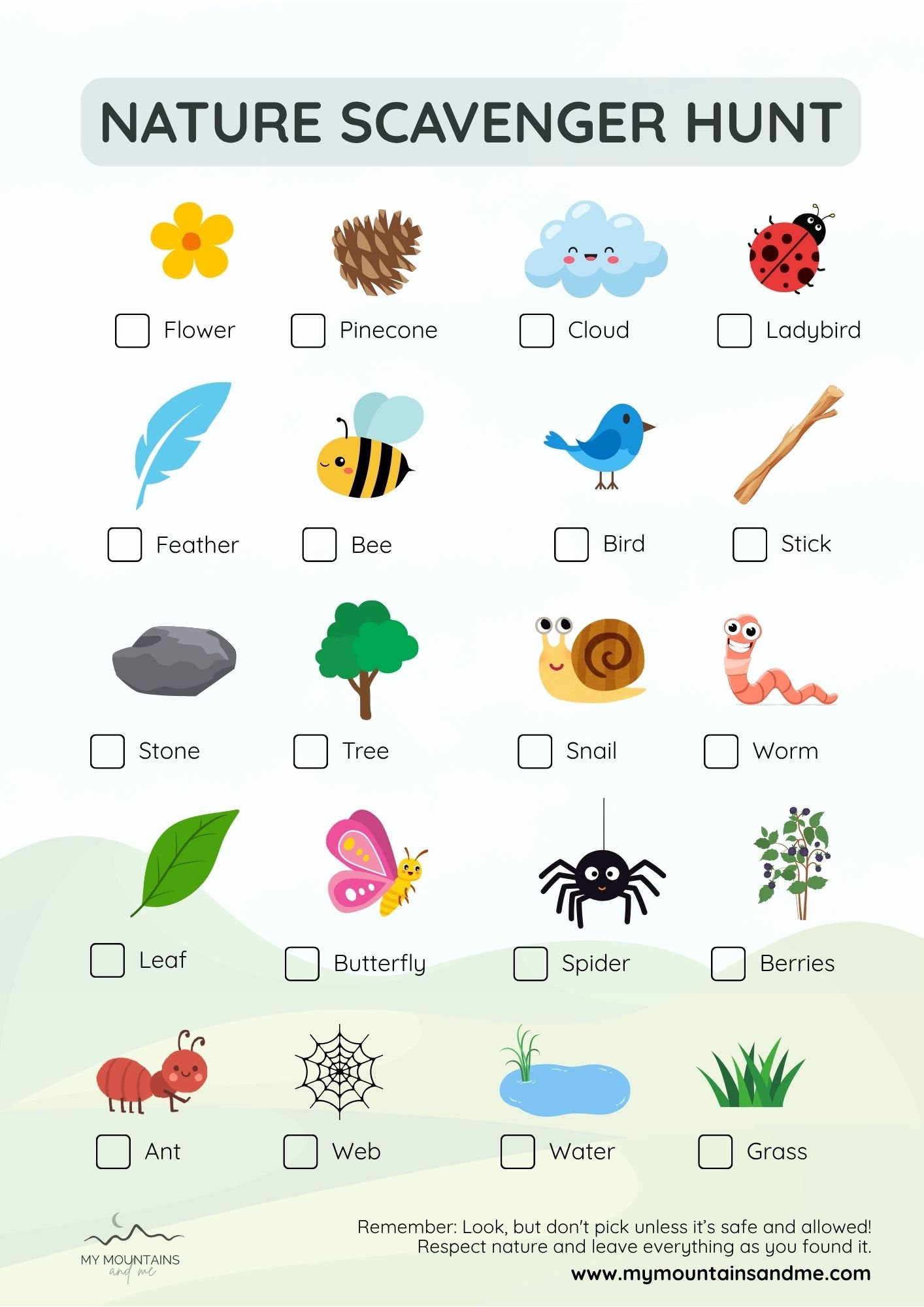 Free Nature Scavenger Hunt Printable For Kids (Uk) — My Mountains within Free Printable Nature Scavenger Hunt