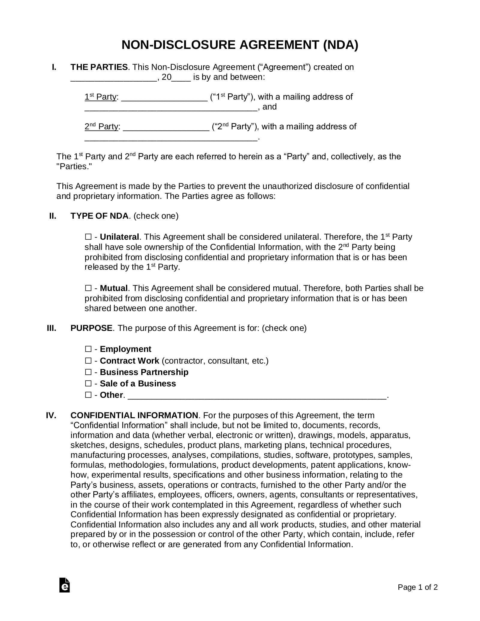 Free Non-Disclosure Agreement (Nda) Templates (21) - Pdf | Word within Pdf Free Printable Confidentiality Agreement Form