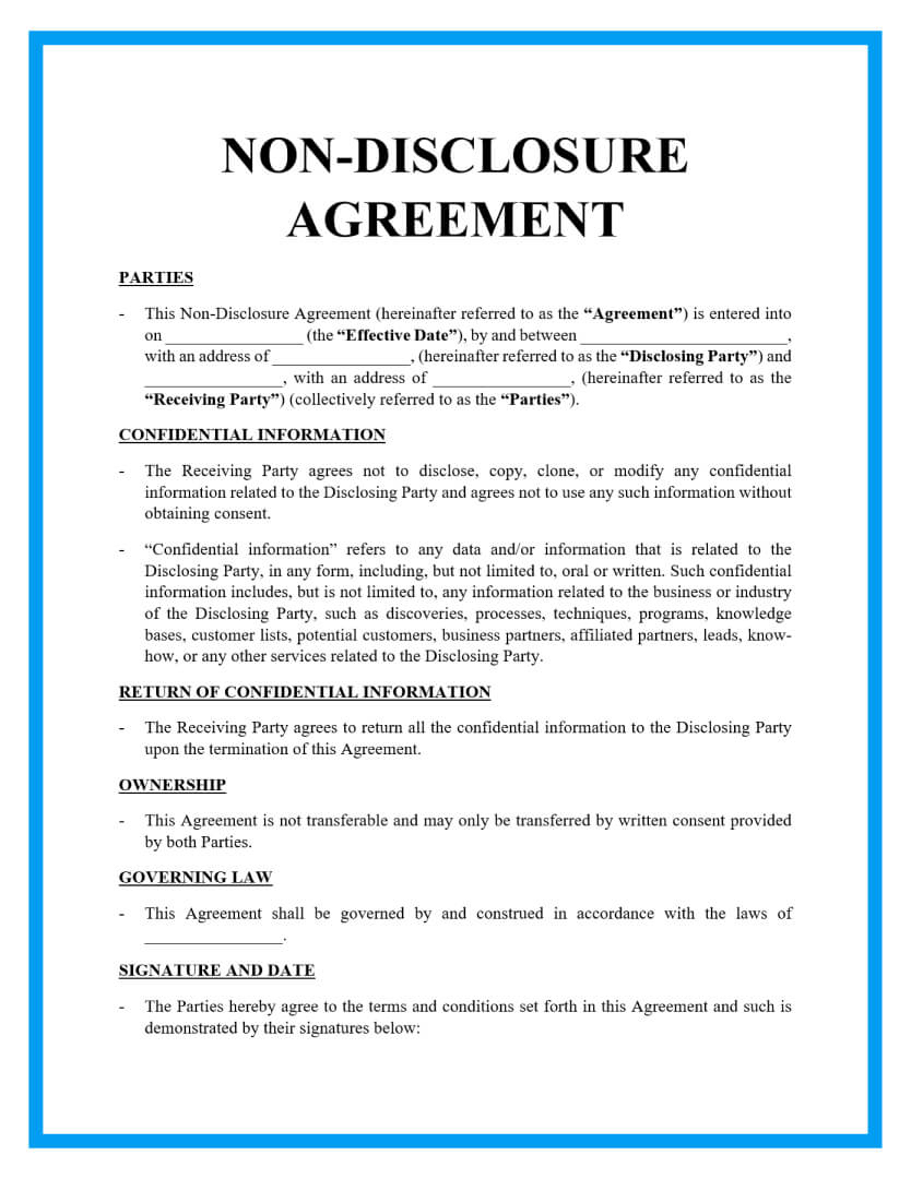 Free Non-Disclosure Agreement Template Document for Pdf Free Printable Confidentiality Agreement Form