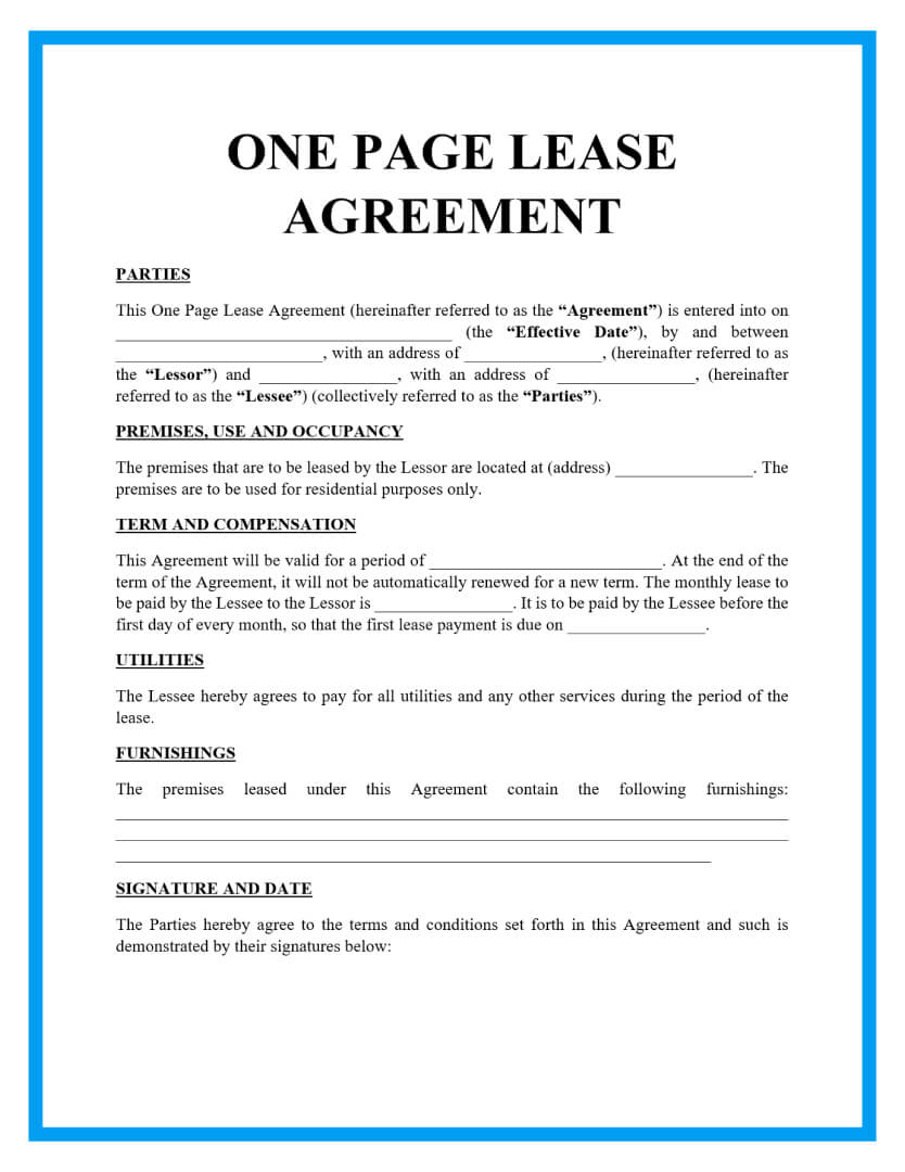 Free One Page Lease Agreement Templates with Free Printable Simple Lease Agreement