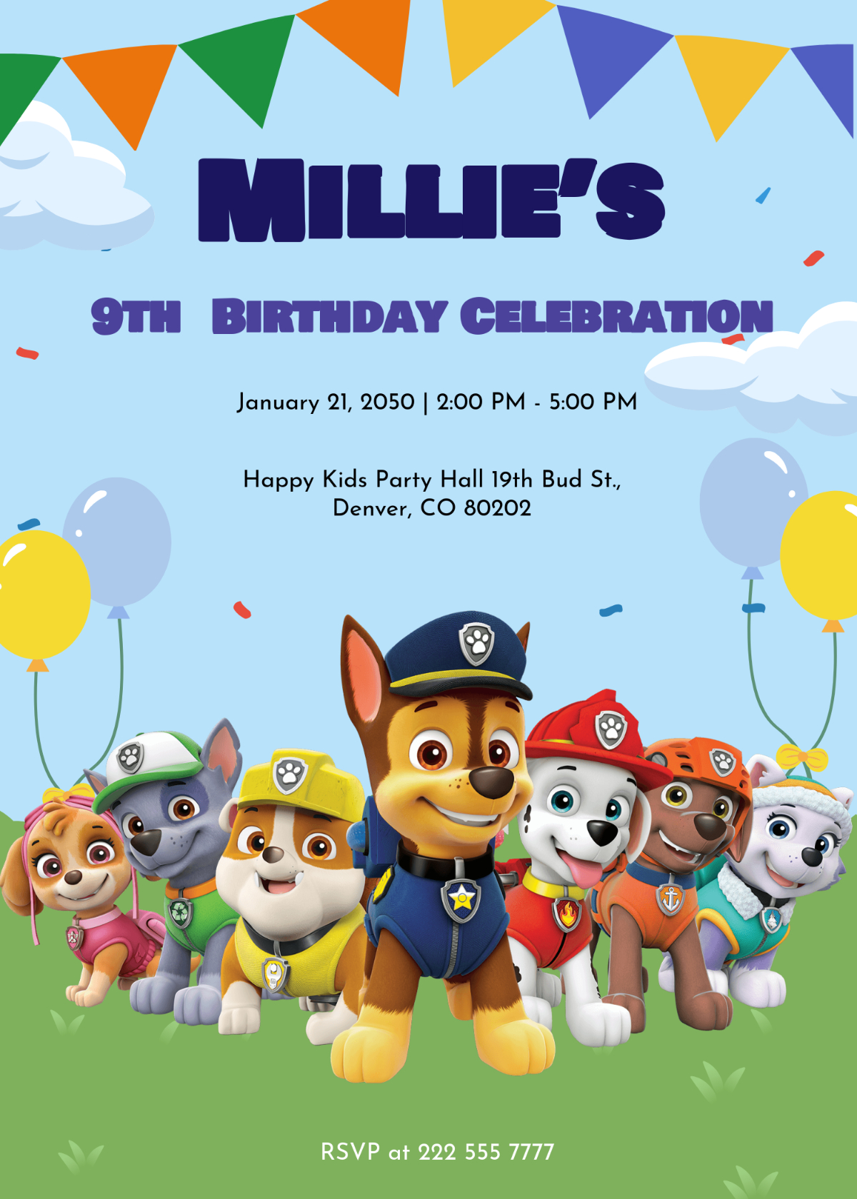 Free Paw Patrol Birthday Party Invitation Template To Edit Online regarding Free Printable Blank Paw Patrol Birthday Invitations