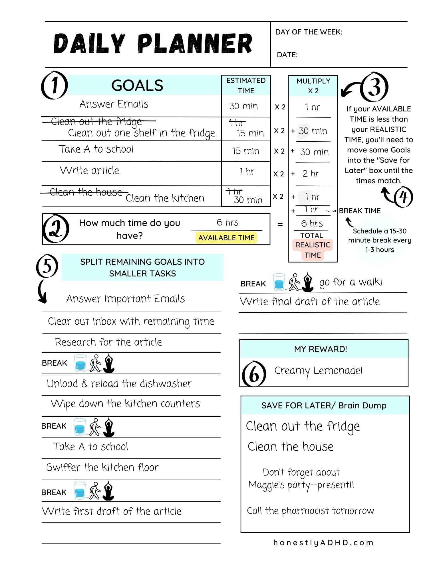 Free Printable Adhd Daily Planner: Achieve Realistic Goals pertaining to Free Printable Adhd Daily Planner Template