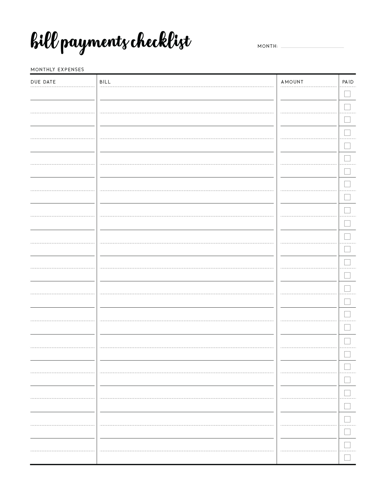 Free Printable Bill Pay Checklist - World Of Printables inside Free Printable Bill Pay Checklist