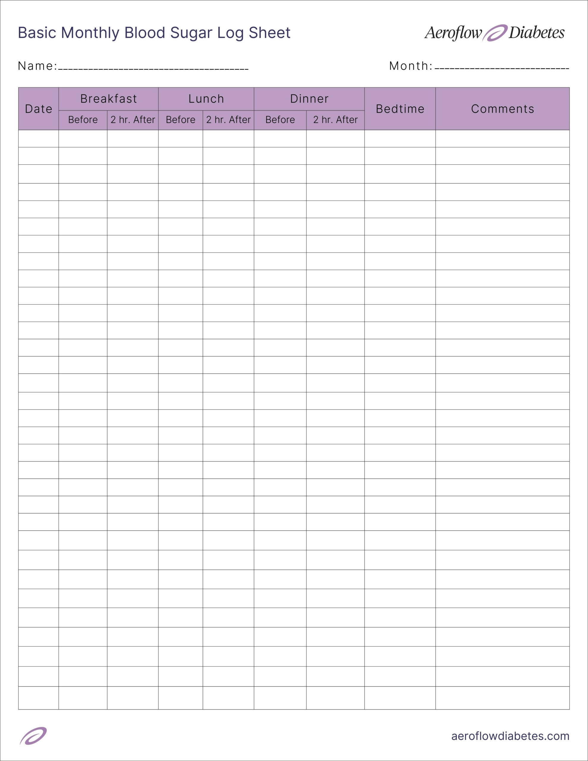 Free Printable Blood Sugar Log Sheet | Aeroflow Diabetes for Large Print Monthly Free Printable Blood Sugar Log Sheet