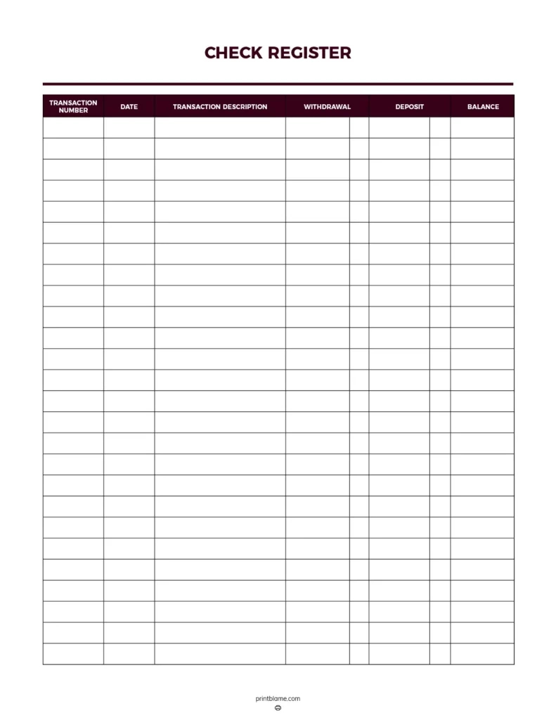 Free Printable Check Registers - 28 Checkbook Ledger Pdfs intended for Free Printable Check Register
