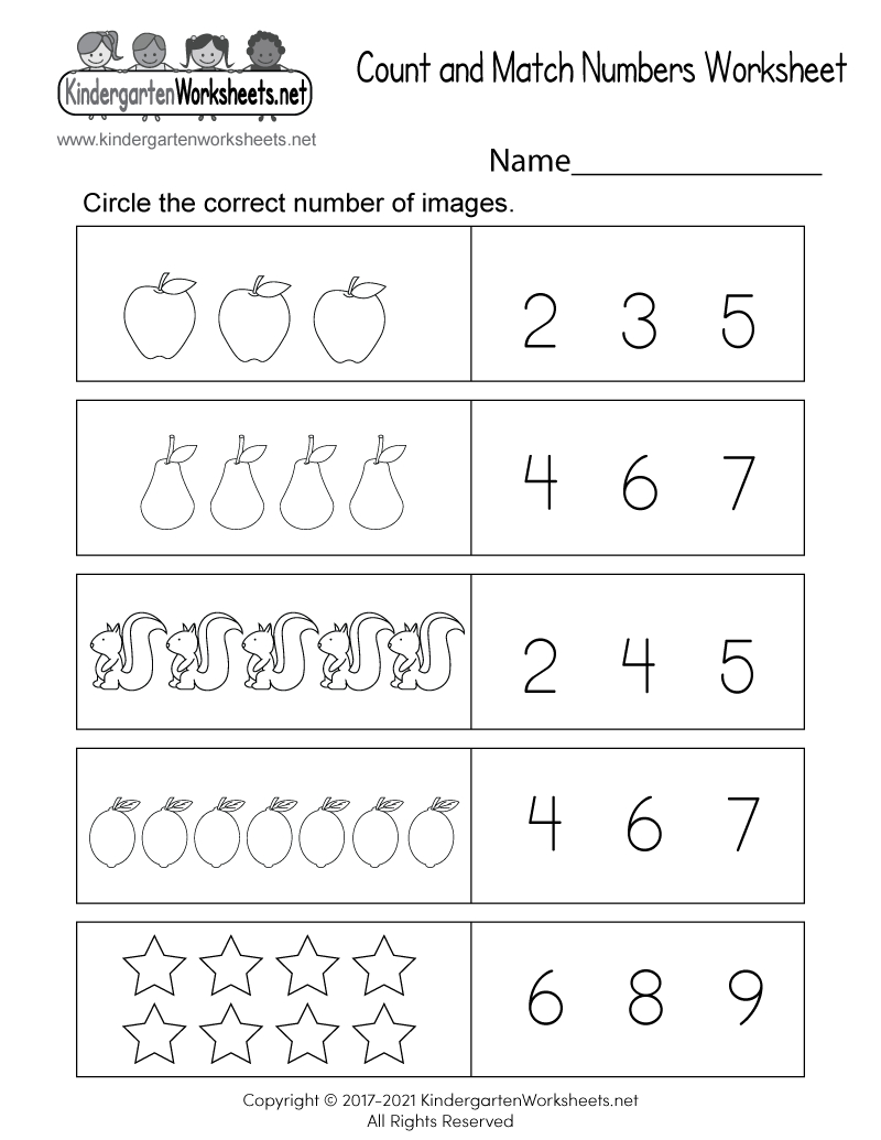 Free Printable Count And Match Numbers Worksheet within Free Printable Number Worksheets For Preschool