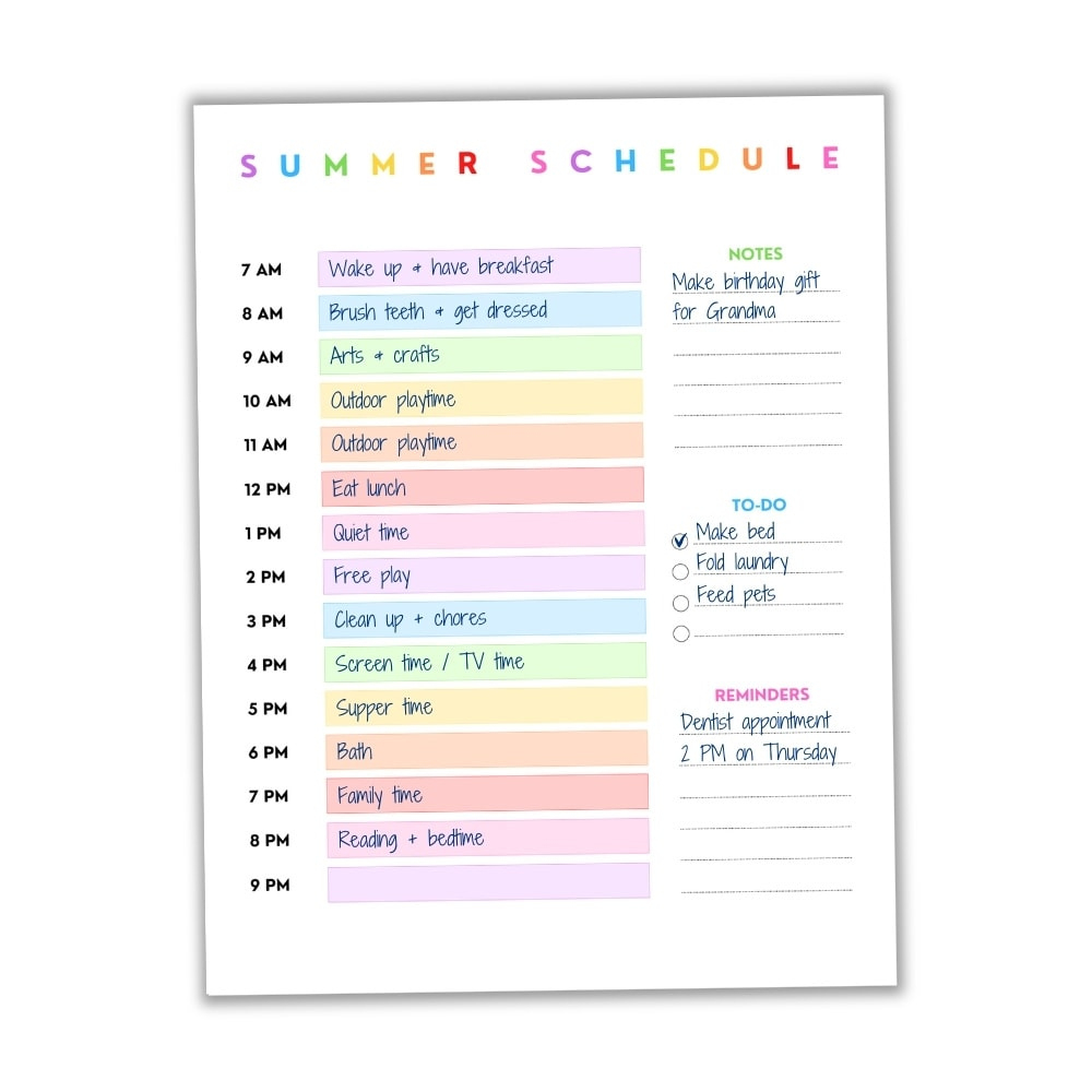 Free Printable Daily & Weekly Summer Schedule For Kids (+ Bonus intended for Printable Summer Schedule For Kids
