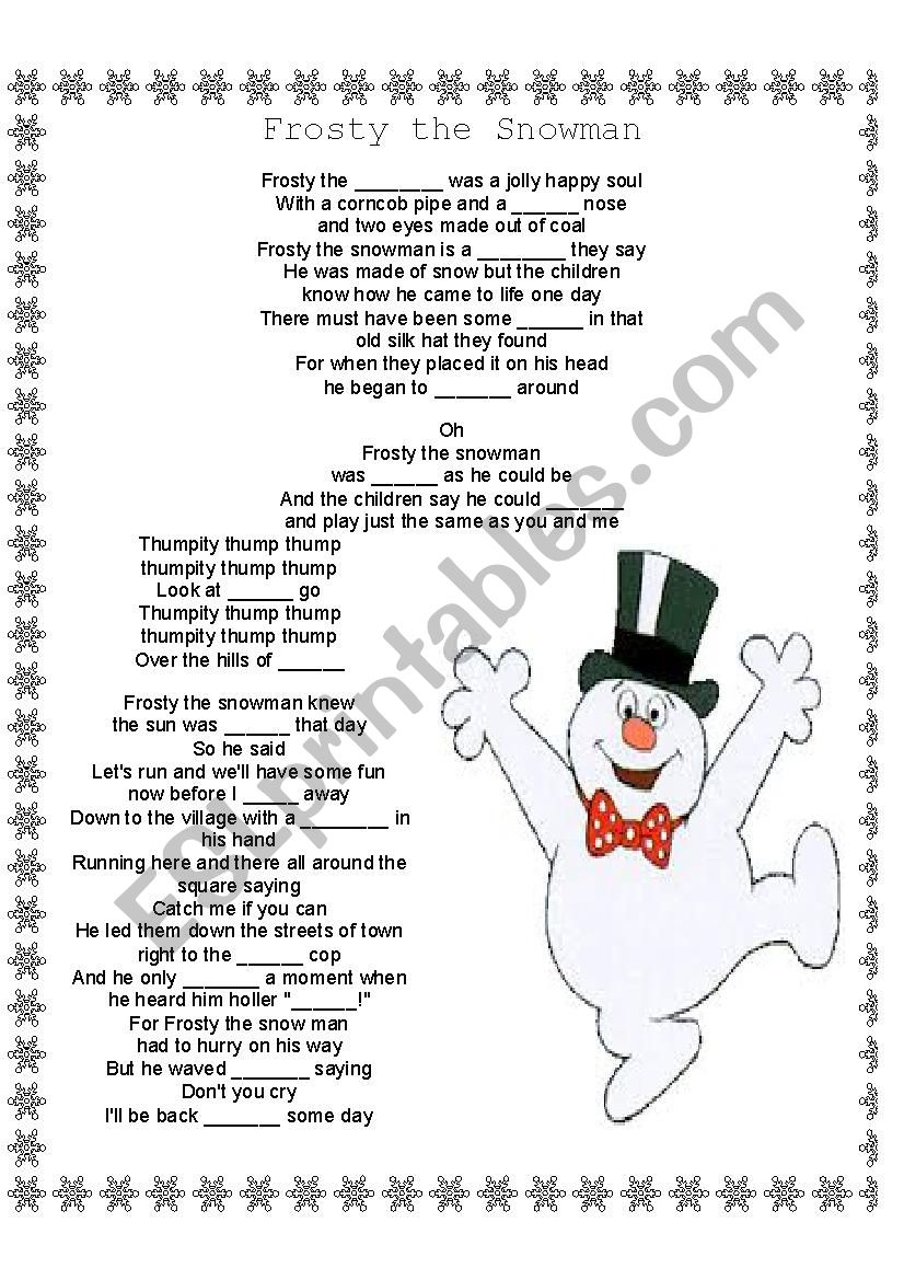Free Printable Lyrics Of Frosty The Snowman, Download Free in Lyrics Frosty The Snowman Printable