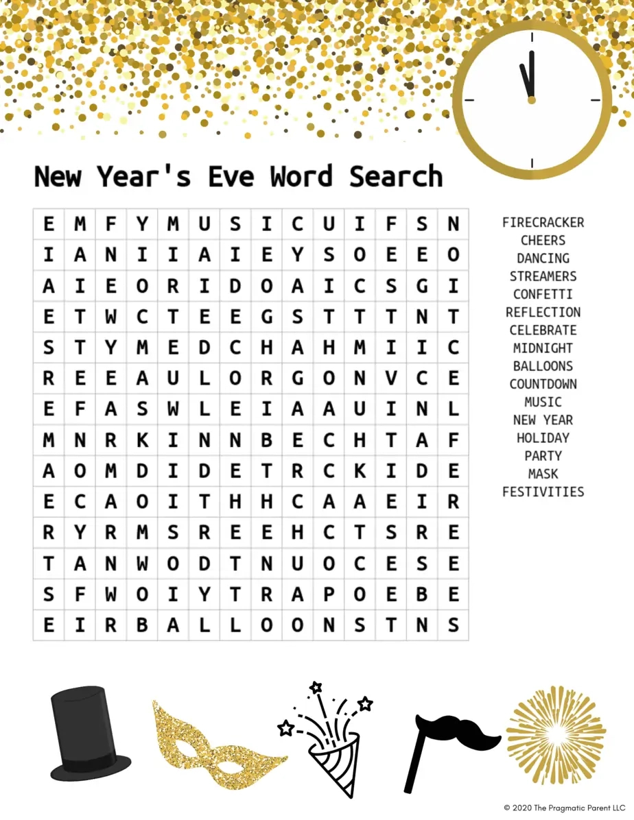 Free Printable) New Years Kid'S Activity Word Search with regard to Free Printable New Years Word Search