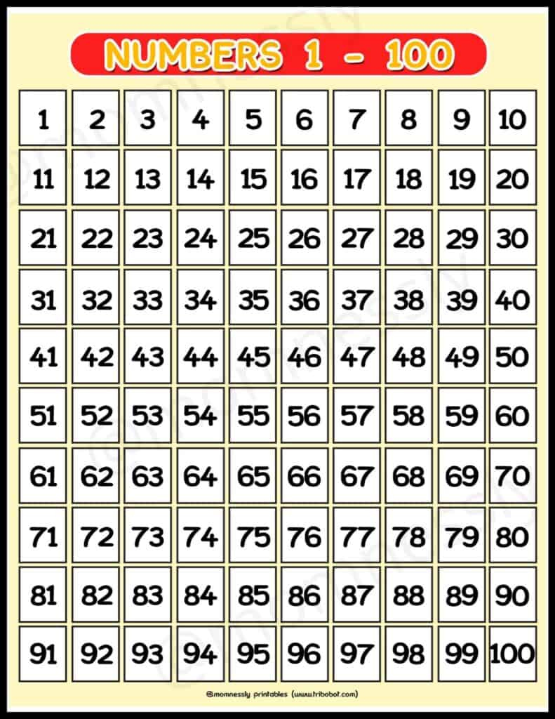 Free Printable: Numbers 1-100 - Tribobot X Mom Nessly pertaining to Printable Numbers 1-100 Sheet
