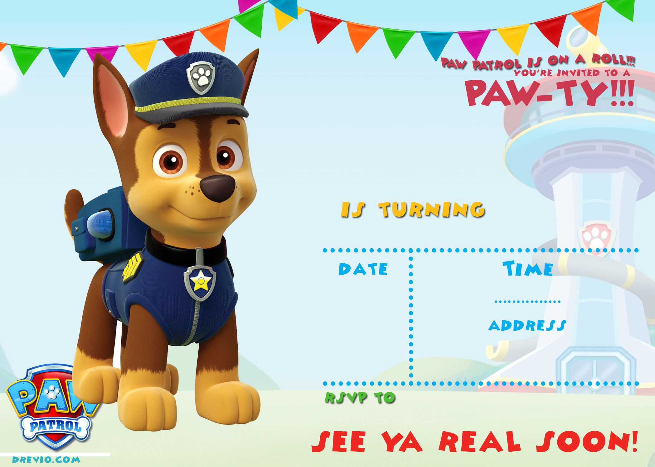 Free Printable Paw Patrol Invitation Template – All Characters inside Free Printable Blank Paw Patrol Birthday Invitations