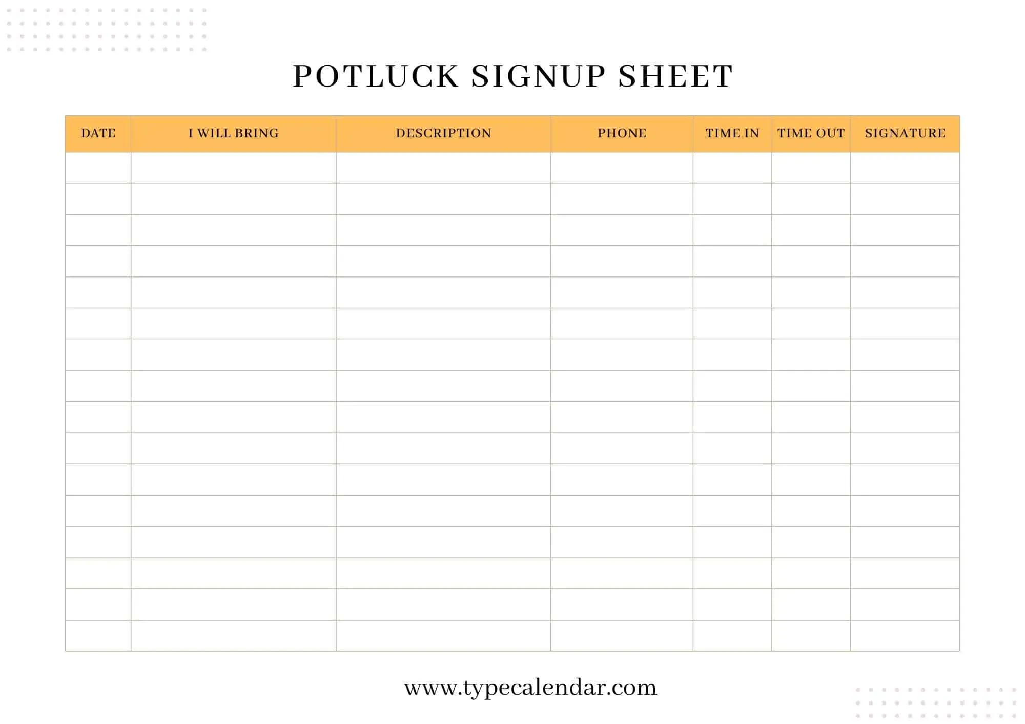 Free Printable Potluck Signup Sheet Templates [Pdf, Word, Excel] throughout Printable Potluck Sign Up Sheet Template