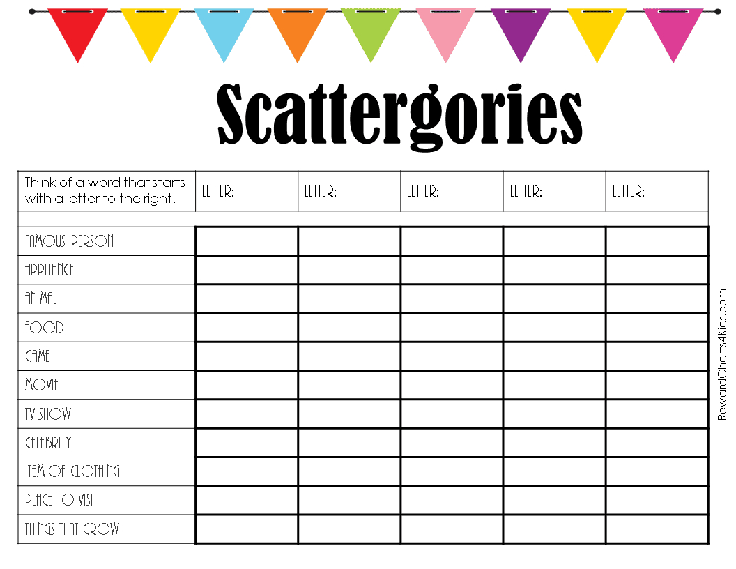 Free Printable Scattergories Lists | Instant Download intended for Scattergories Junior Lists Printable