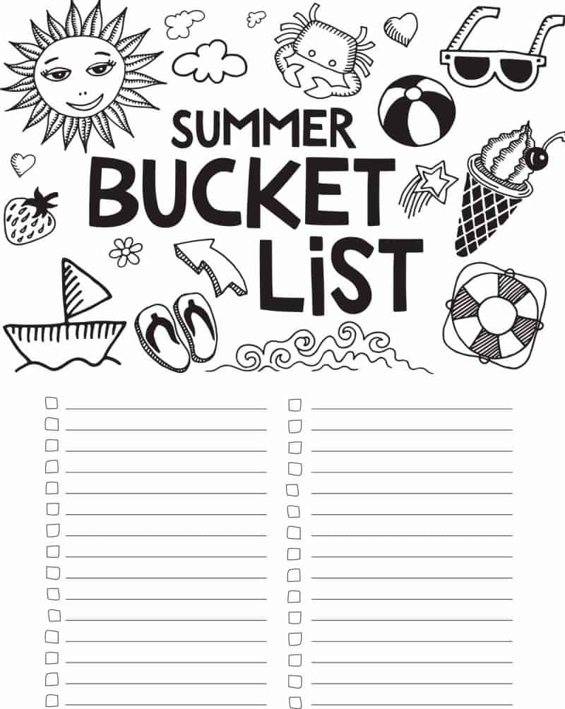 Free Printable Summer Bucket List Coloring Page in My Summer Bucket List Printable