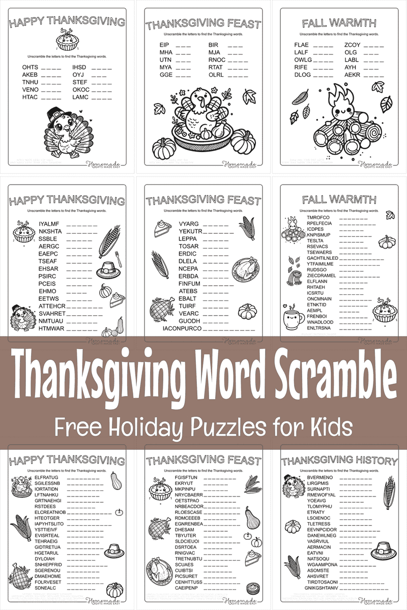 Free Printable Thanksgiving Word Scramble (With Answers!) for Word Scramble Generator Free Printable