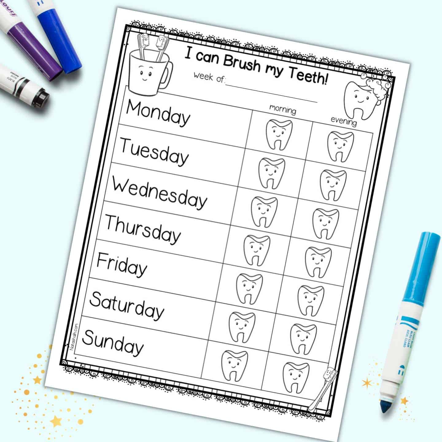 Free Printable Tooth Brushing Chart - The Artisan Life for Free Printable Tooth Brushing Chart