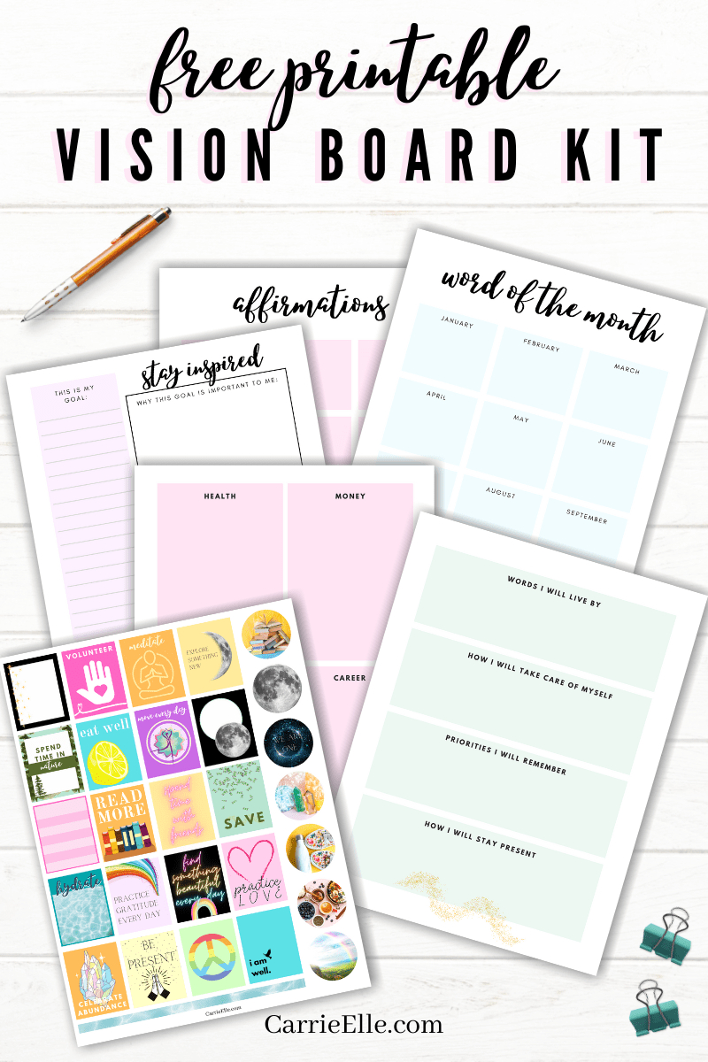 Free Printable Vision Board Kit - Carrie Elle regarding Printable Vision Board Worksheet