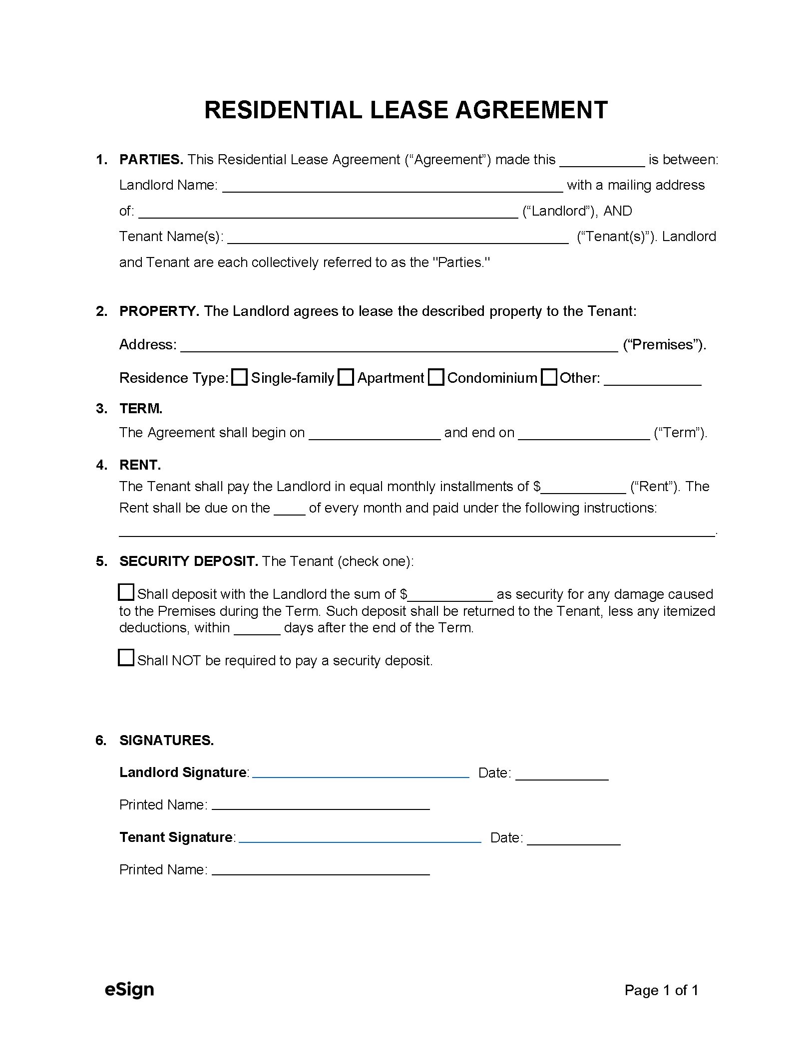 Free Simple (1-Page) Lease Agreement Template | Pdf | Word with regard to Free Printable Simple Lease Agreement