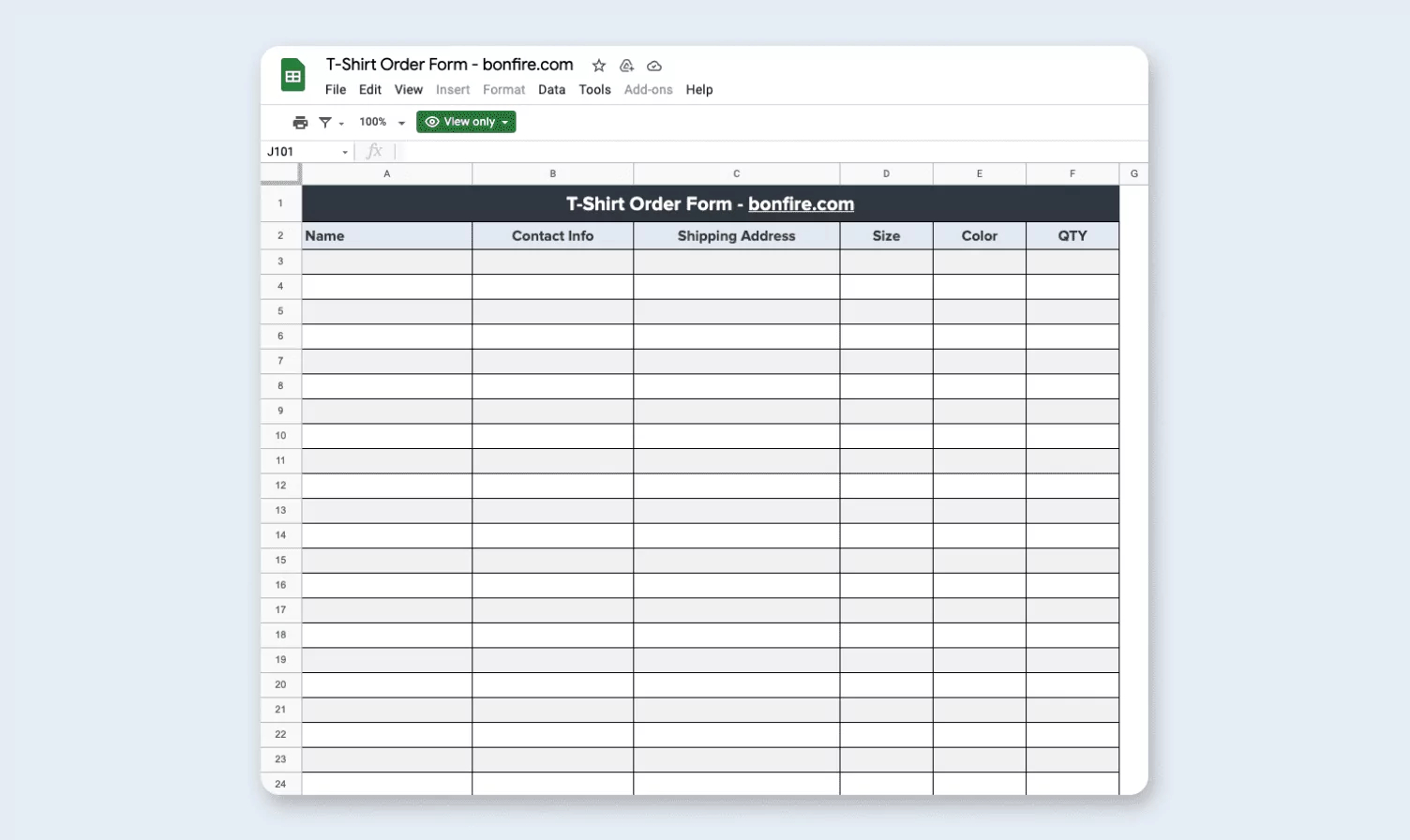 Free T-Shirt Order Form Template (Excel, Google Sheets, Pdf) | Bonfire pertaining to Printable T-Shirt Order Form Template Google Docs