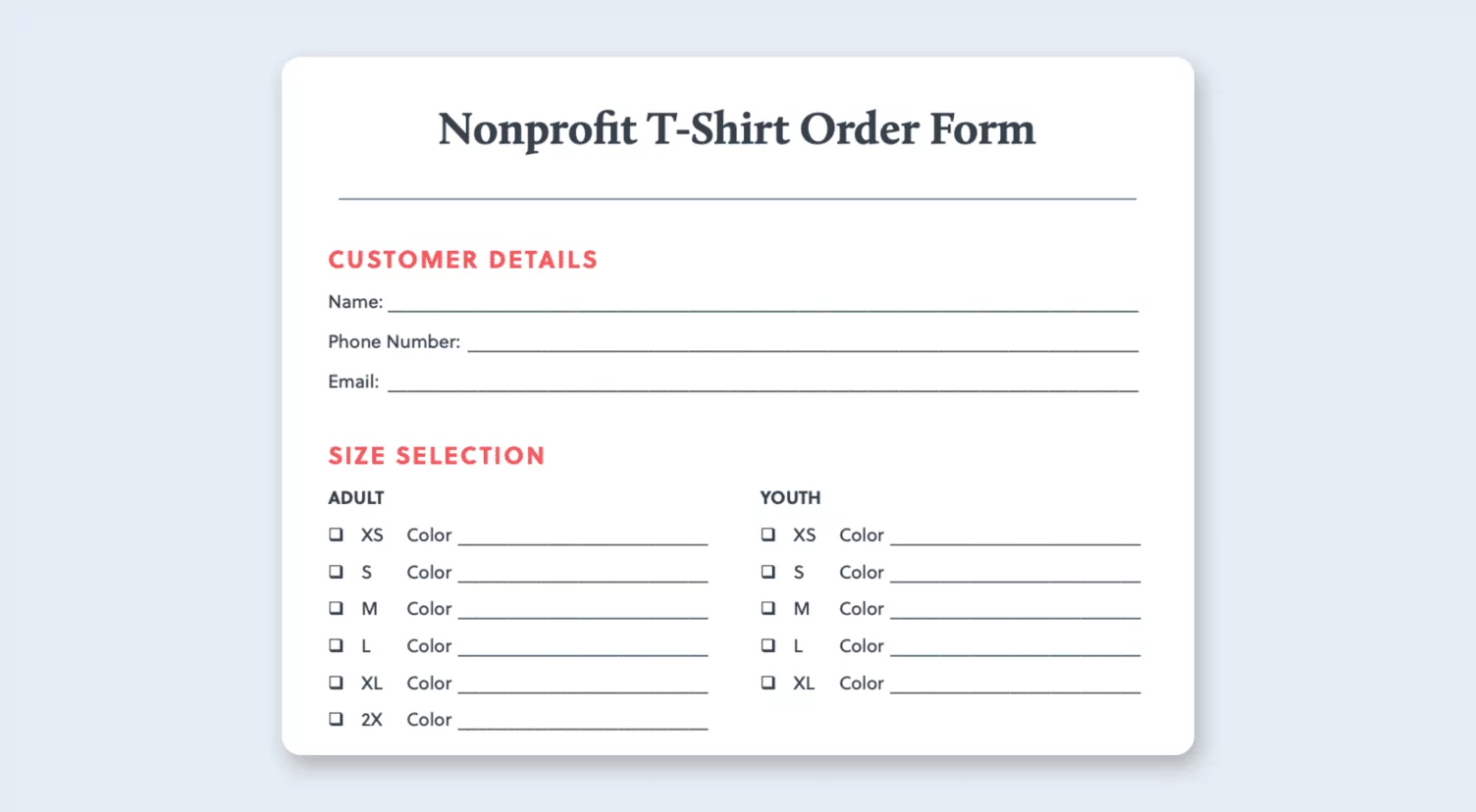 Free T-Shirt Order Form Template (Excel, Google Sheets, Pdf) | Bonfire with regard to Printable T-Shirt Order Form Template Google Docs