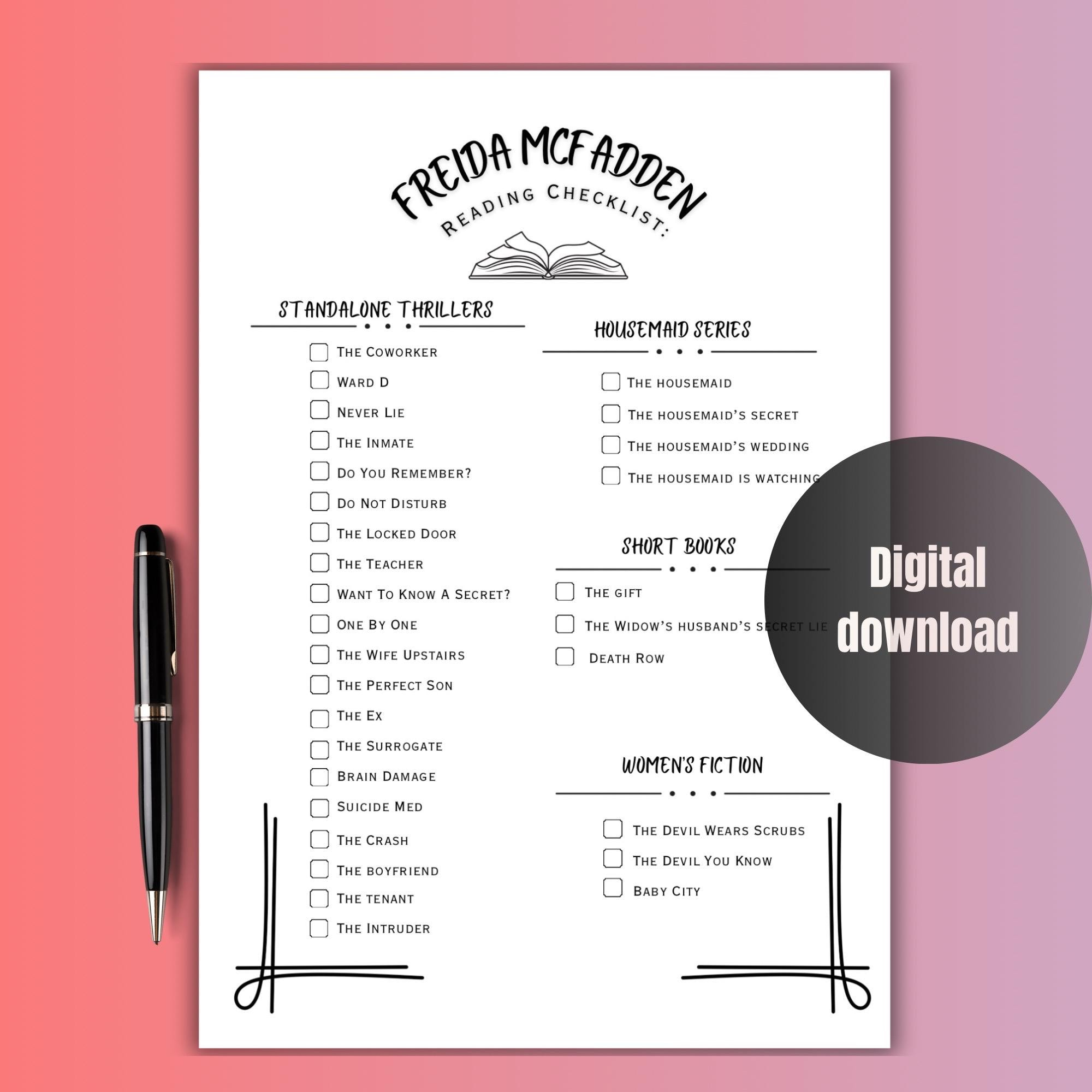 Freida Mcfadden Book List Reading Log, Printable Checklist inside Printable List Of Freida Mcfadden Books