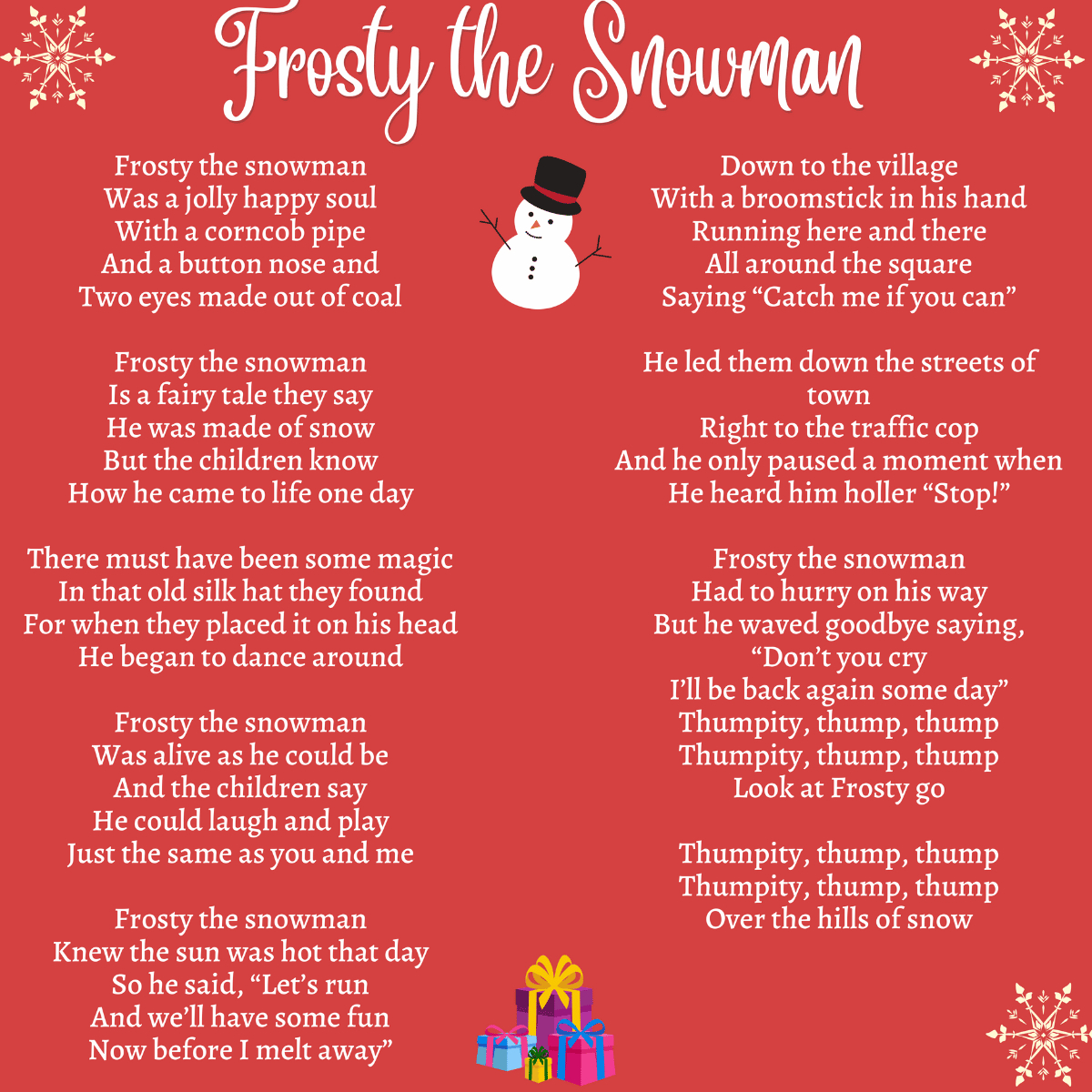Frosty The Snowman Printable Lyrics, Origins, And Video with Lyrics Frosty the Snowman Printable