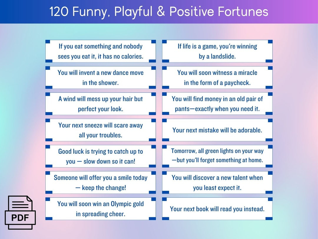 Funny Fortune Cookie Messages: 120 Printable Fortunes (Digital Download) - Etsy intended for Positive Printable Fortune Cookie Fortunes