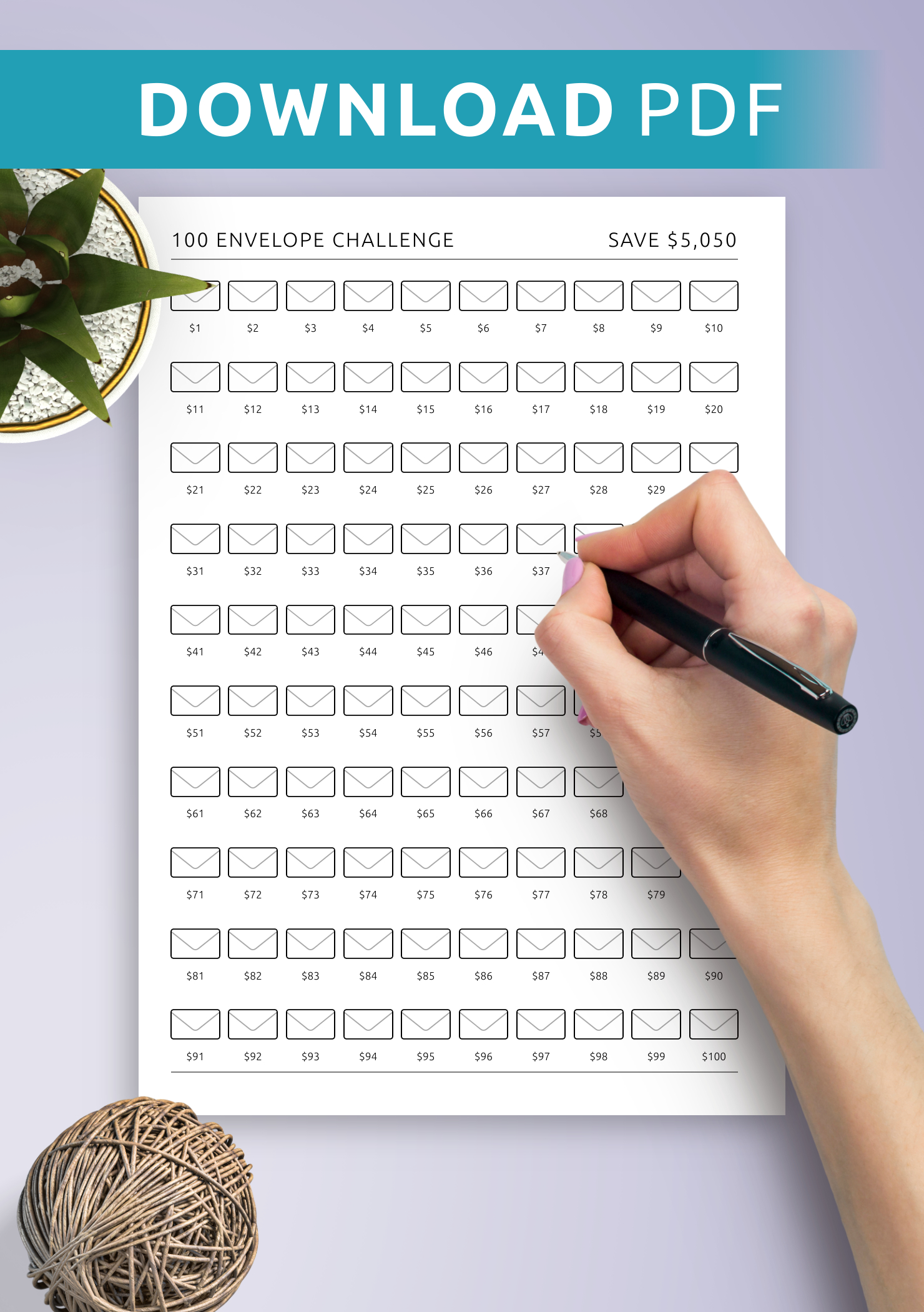 Get 100 Envelope Challenge Template: Printable Or Digital Pdf For regarding Printable 100 Envelope Challenge Chart